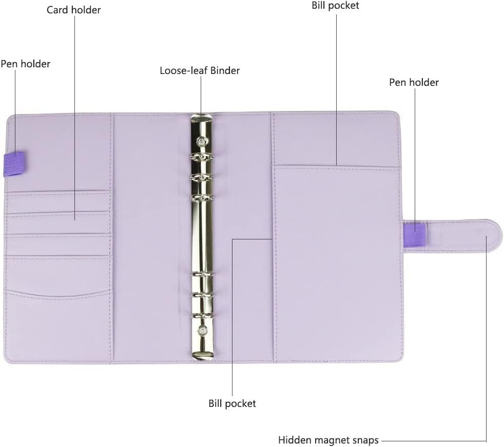 Acemedia A5 PU Leather Binder - 6-Ring Notebook Binder Cover with Magnetic Buckle Closure, Purple image number 4