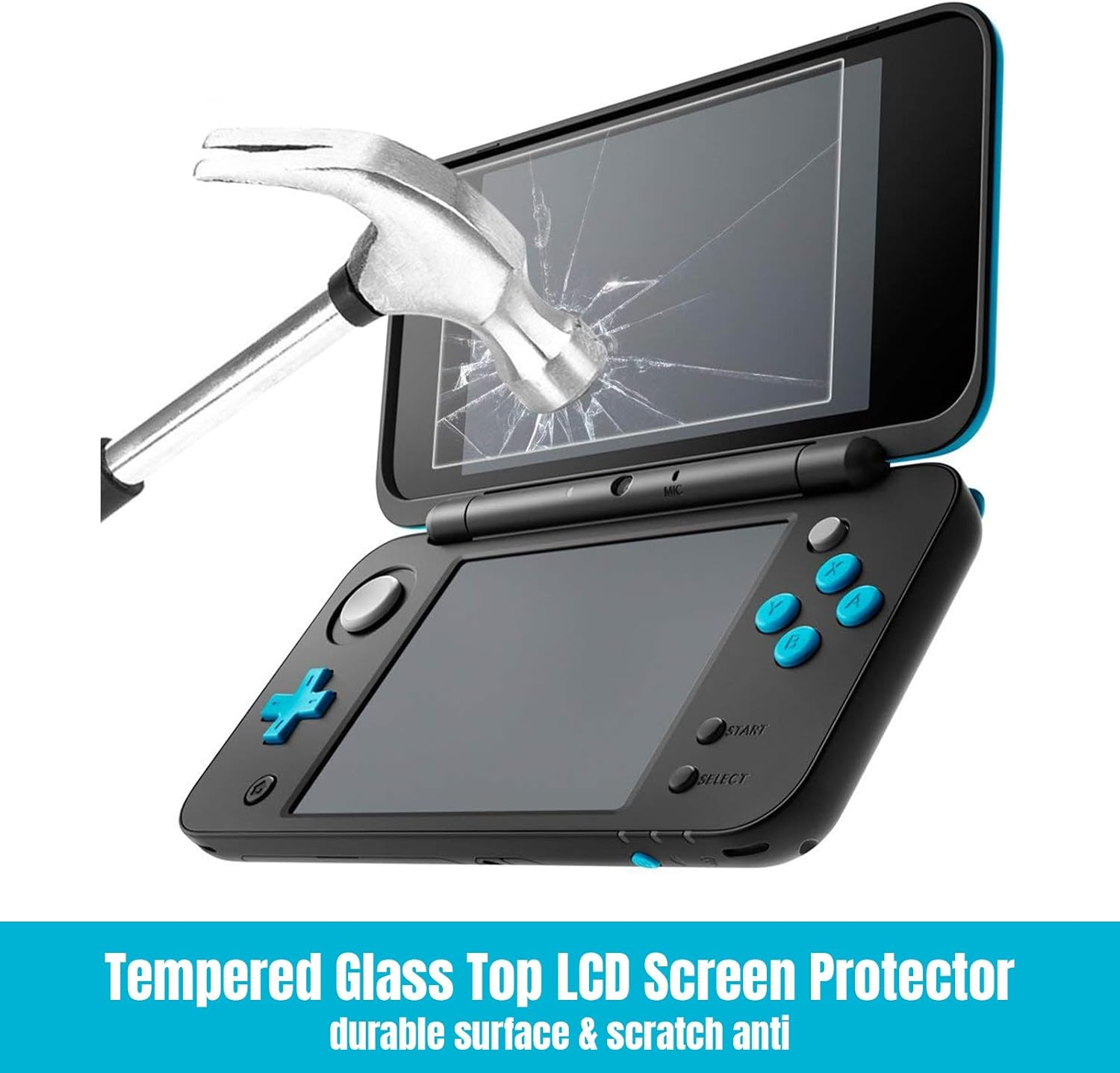 Tzylomirx Hard Case Compatible with Nintendo 2DS/2DS XL, with 2 Pcs Screen Protector, Anti-Scratch Crystal Clear Case, with Tempered Glass Protective Films for Top and Bottom Screen image number 1
