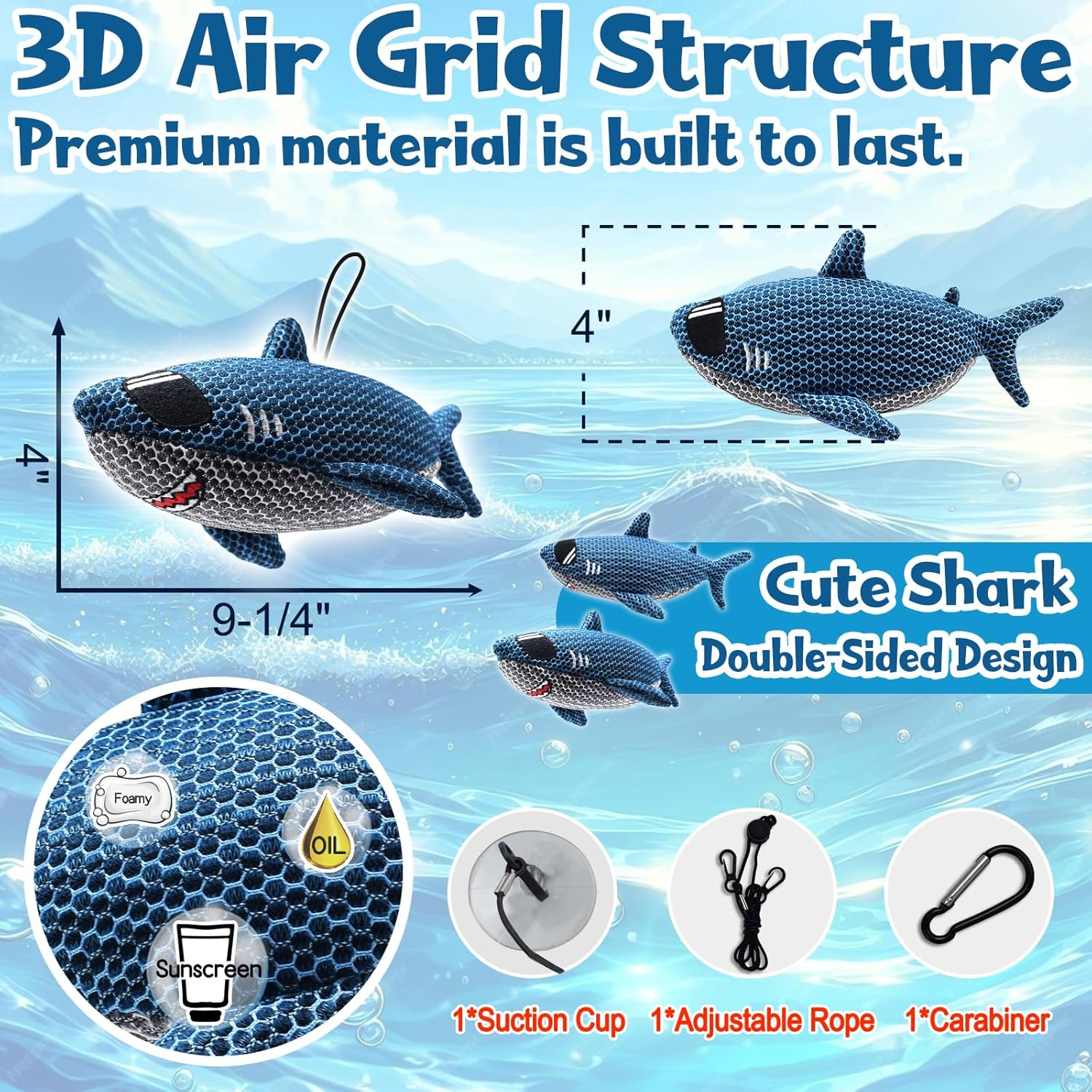 1 Pack Shark Hot Tub Scum Absorber for Hot Tubs and Pools Reusable Oil Absorbing Sponge Shark(Blue Shark, Unit Count, 1)