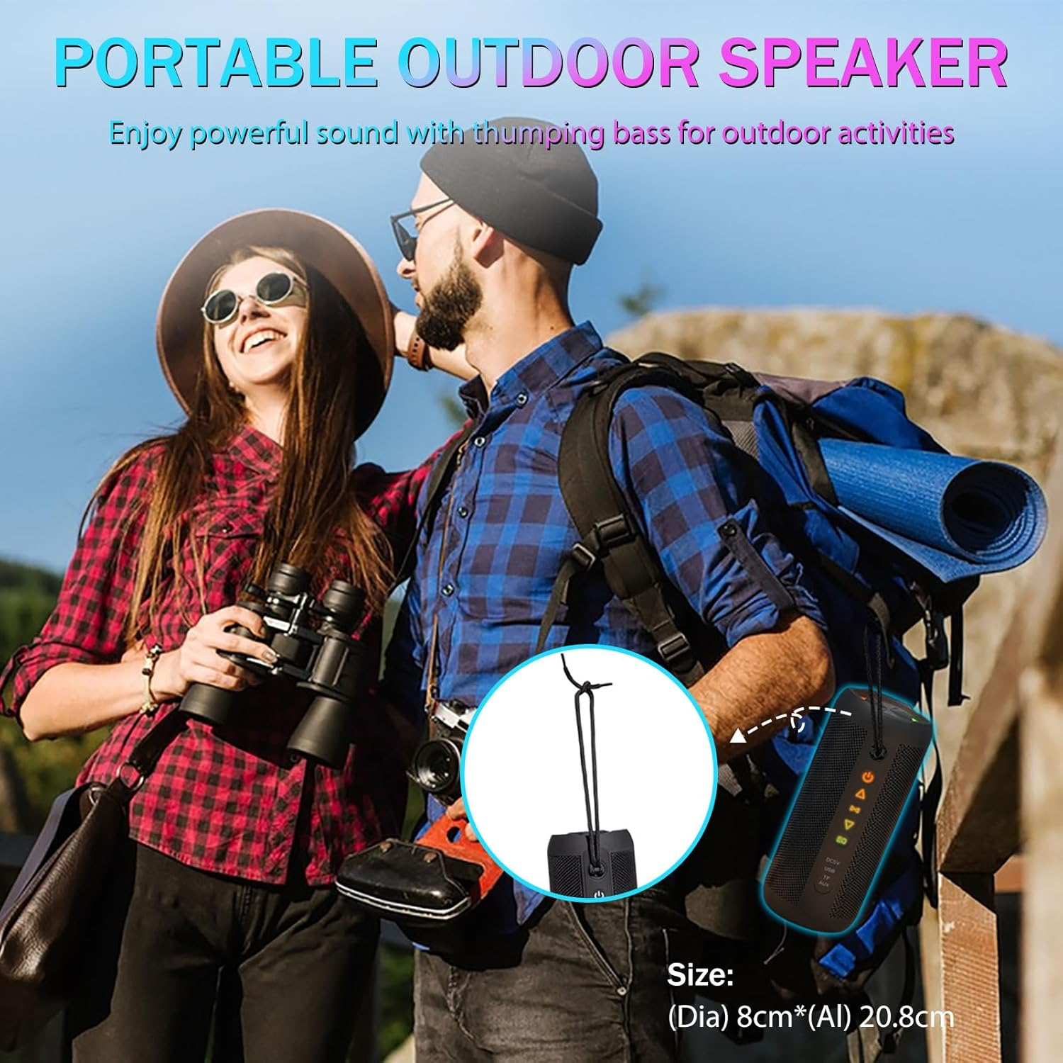 Portable Bluetooth 5.0 Speaker with Deep Bass,Ip66 Waterproof & Dustproof,Rgb Lighting,Aux/Tf Card Support,Type-C Charging,Tws Stereo,Perfect for Home,Outdoors,Cycling,Hiking,Camping&Parties (Black) image number 2