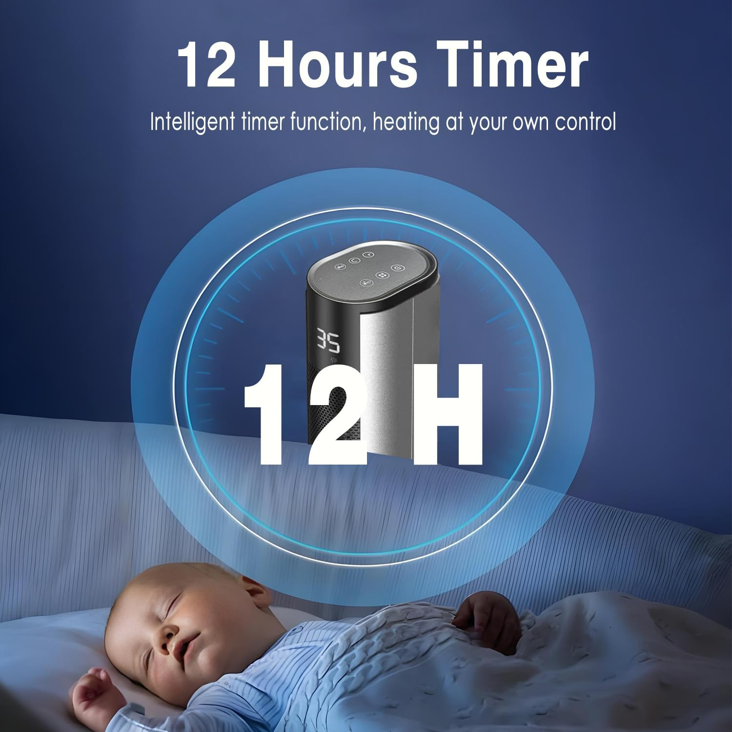 23.6"Tower Space Heater with Adjustable Thermostat,Remote Control & 12H Timer, Tip-Over Switch & Overheating Protection, 1900W, 3 Mode, 12H Timer,Ptc Ceramic Rapid Heat for Office Home (AU Plug) image number 1