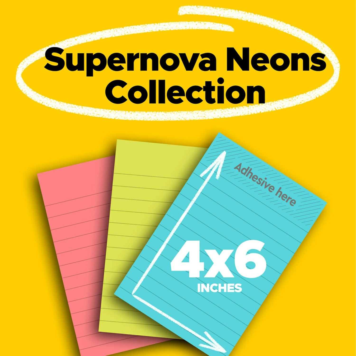 Post-It Super Sticky Notes, 101 X 152Mm, 3 Pads, 2X the Sticking Power, Supernova Neons, Bright Colors, Recyclable (660-3SSMIA) image number 5
