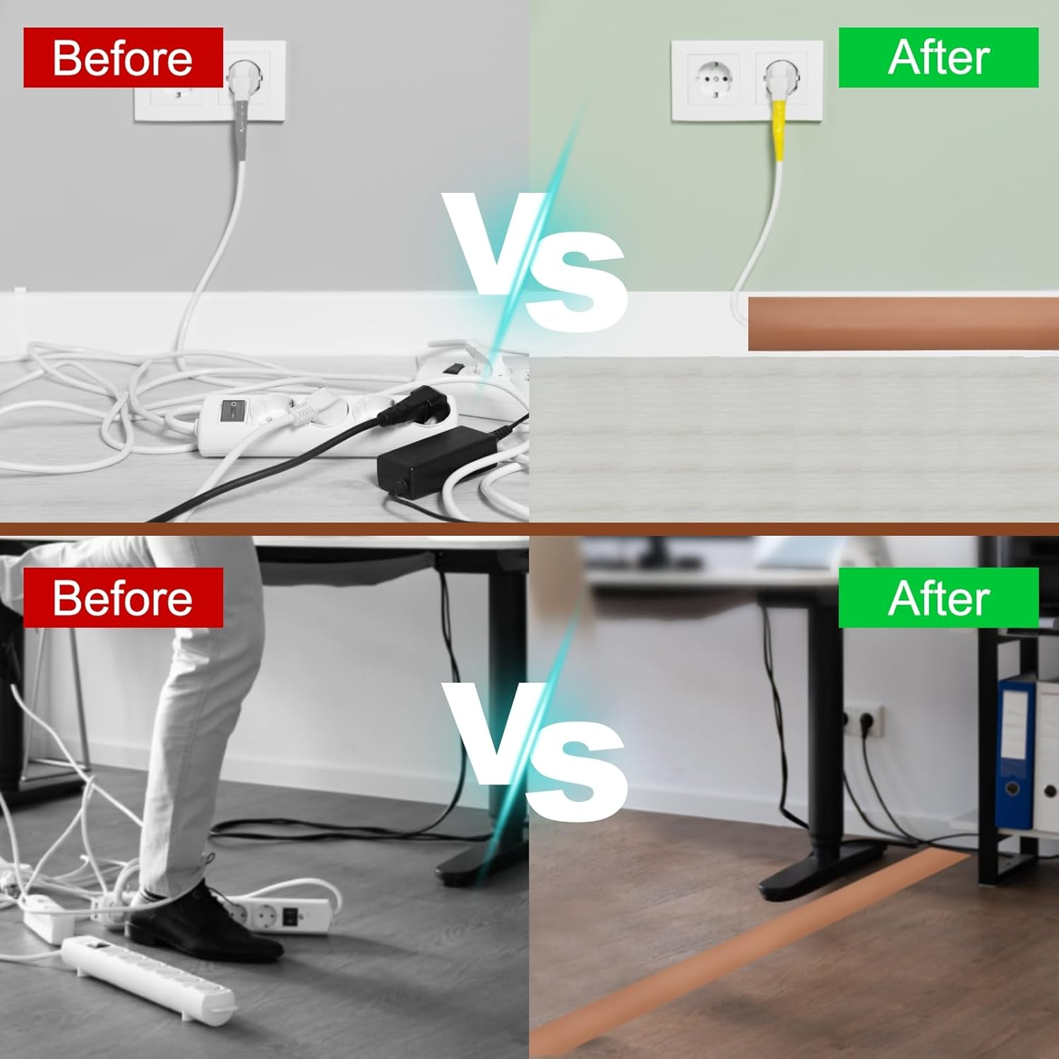 HARFINGTON 4Ft Cord Cover Floor W0.6 X H0.33 Inner Channel PVC Hide Extension Cable Floor Wire Hider Wire Covers Protector for Prevent Cable Trips Cables Management, Wood Beige image number 3