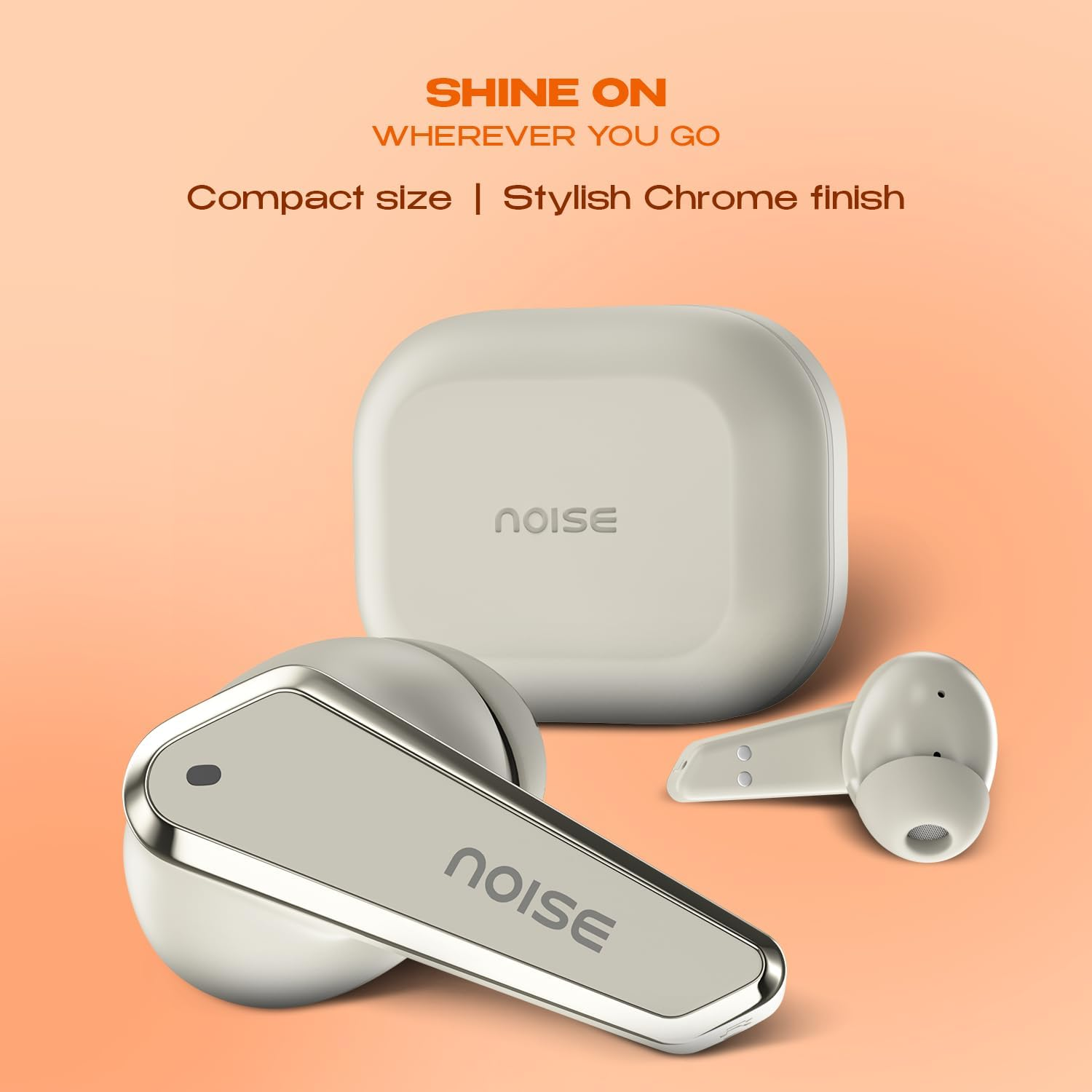 Noise Buds N1 In-Ear Truly Wireless Earbuds with Chrome Finish, 40H of Playtime, Quad Mic with ENC, Ultra Low Latency(Up to 40 Ms), Instacharge(10 Min=120 Min), BT V5.3(Calm Beige) - Beige image number 5