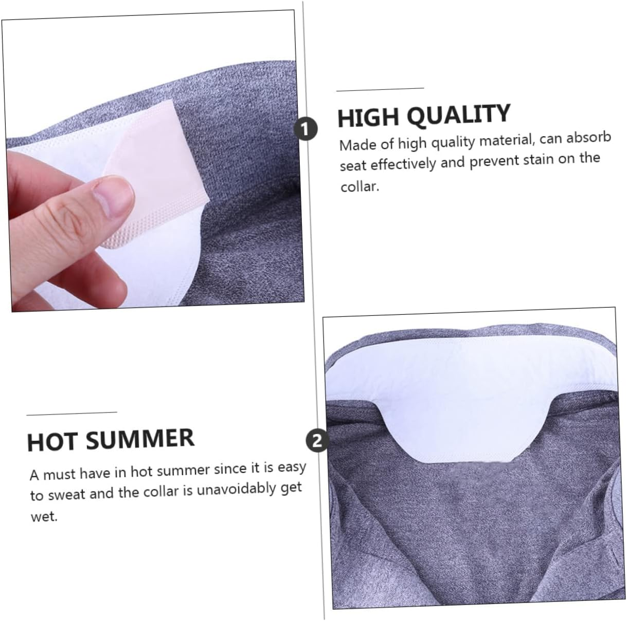 Healeved 20Pcs Self-Adhesive Sweat Absorbing Collar Liner Pads Reusable Neck Protectors for Shirts Non-Woven for Men and Women for Wear image number 2