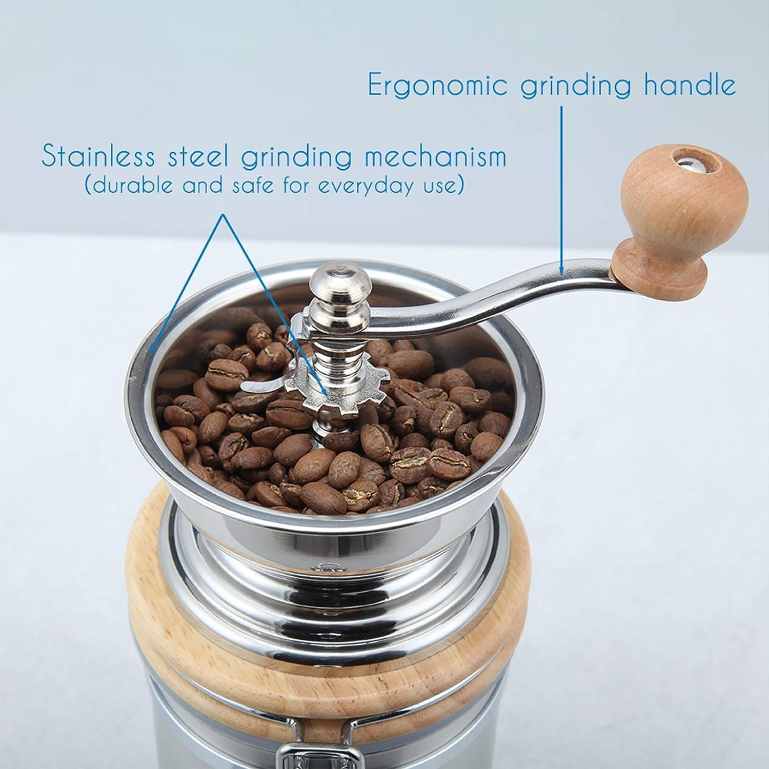 Easyworkz Manual Coffee Grinder - Adjustable Settings, Airtight Canister - Coffee Bean Mill Tool for Kitchen, Hand Crank Coffee Grinder image number 6