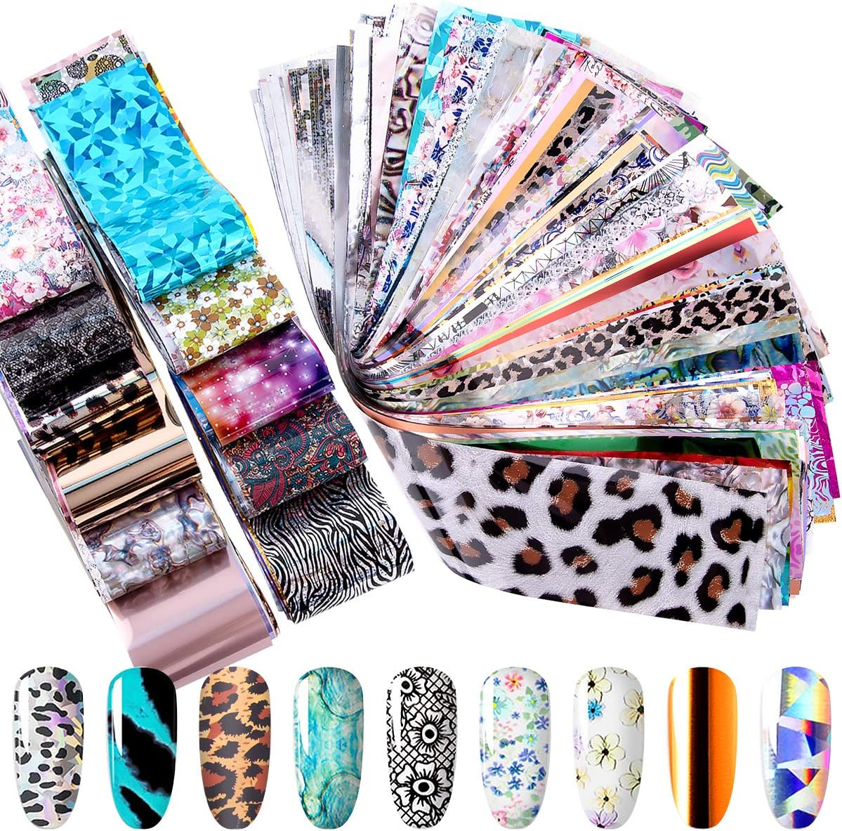Duufin 300 Sheets Nail Foils Nail Art Transfer Foil Stickers Laser Flower Color Sheet Adhesive Stickers Paper Starry Sky Stars Black White Lace Design for Nail Art DIY Decoration image number 6