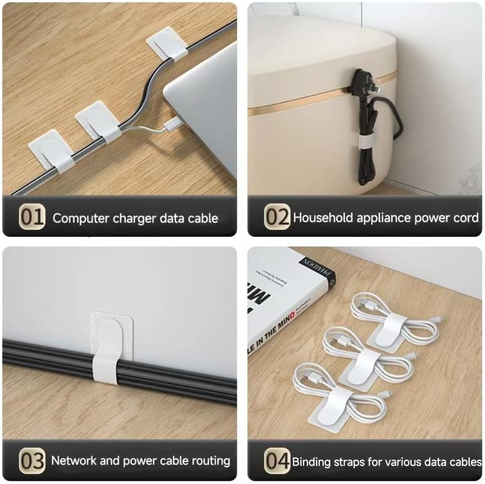 50-Pack Self-Adhesive Cable Ties, Reusable Fastening and Organizing Data Cables, Cable Management Ties, Suitable for Headphones, Mobile Phones, and Electronic Devices under the Table image number 3