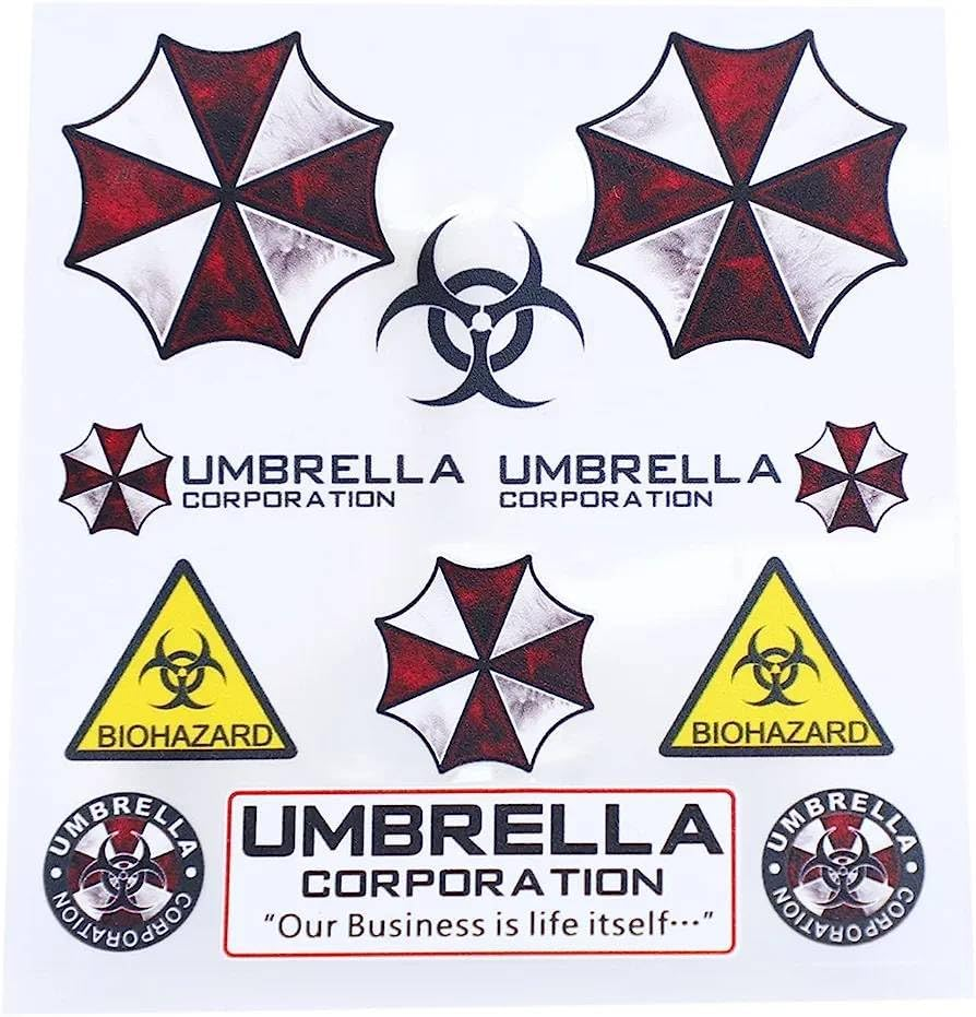 12 Pcs Set Umbrella Corporation Sticker, 11 Inches Sheet, for Hard Hat, Laptop, Phone, Helmet, Car Window, Bumper
