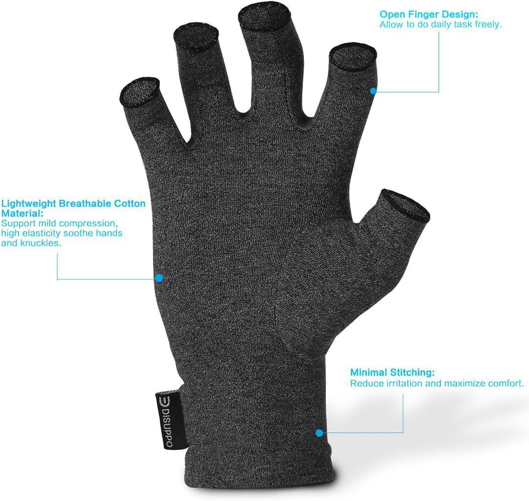 Arthritis Compression Gloves Relieve Pain from Rheumatoid, Rsi,Carpal Tunnel, Hand Gloves Fingerless for Computer Typing and Dailywork, Support for Hands and Joints (Black, Large) image number 6