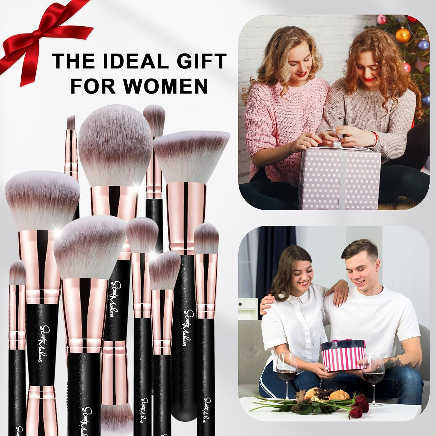 Start Makers Makeup Brushes Set 12 PCS Double Sided Make up Brushes with 2 Pcs Makeup Sponges Professional Foundation Brush Brush Set for Face and Eyes image number 5
