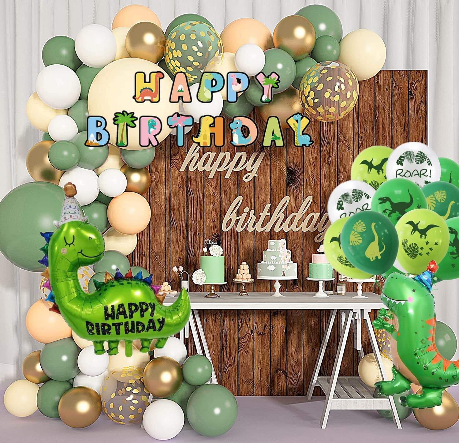 Dinosaur Birthday Banner and Balloons Kit - Giant Dinosaur Mylar Balloons with Happy Birthday Sign, Dinosaur Theme Balloon Party Favor Supplies for Kids (Happy Dinosaur) image number 5