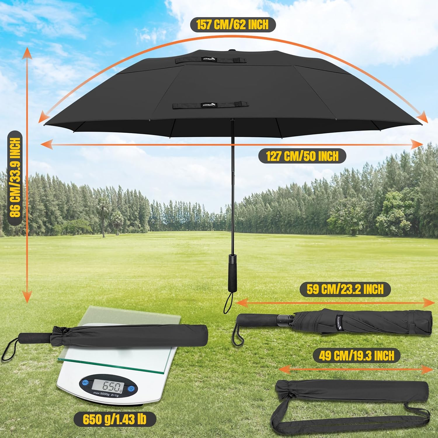 ZOMAKE Golf Umbrella 60 Inch - Portable Windproof Golf Umbrella, Automatic Open Double Canopy Golf Umbrellas for Gentlemen Women image number 1