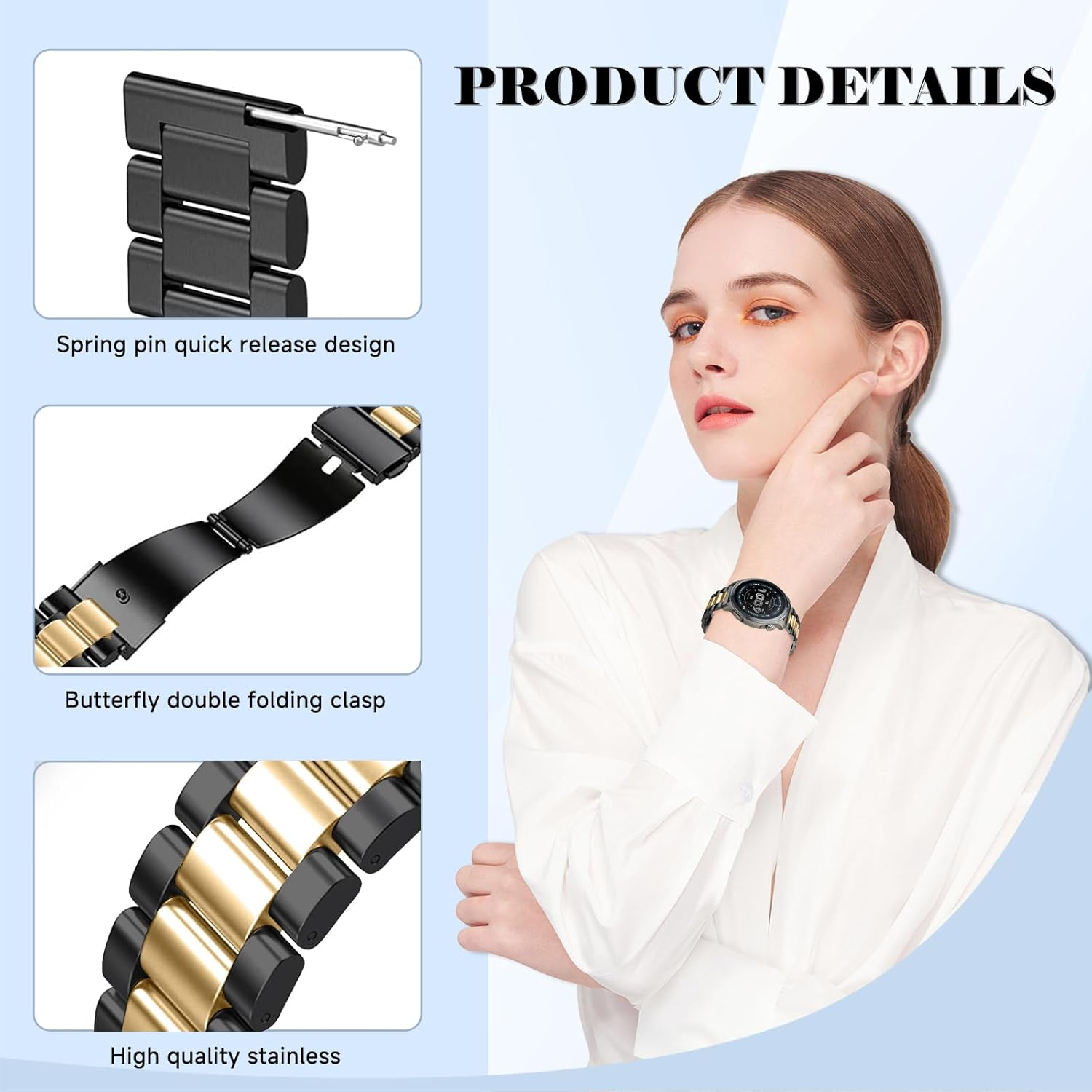 Maeiol 22 Mm Metal Bracelet for Amazfit Helio Strap/Amazfit Balance 2/Balance/Bip 6/Bip 5/5 Unity/Cheetah Pro/Gtr 4/GTR 3 Pro, Stainless Steel Business Bracelets for Men Women - Gray image number 3