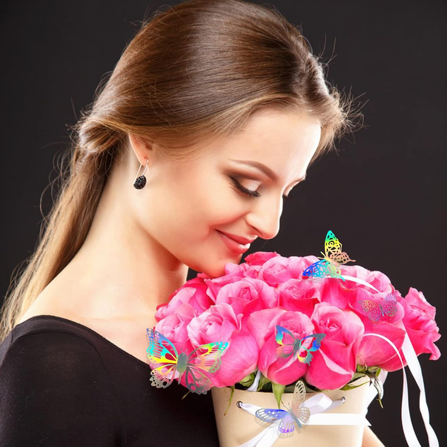 3D Hollow Butterfly Wall Sticker, 36Pcs Laser Silver Butterfly Wall Decoration Wall Sticker for Bedroom Wall Decal, Party Decoration, Boys and Girls image number 1