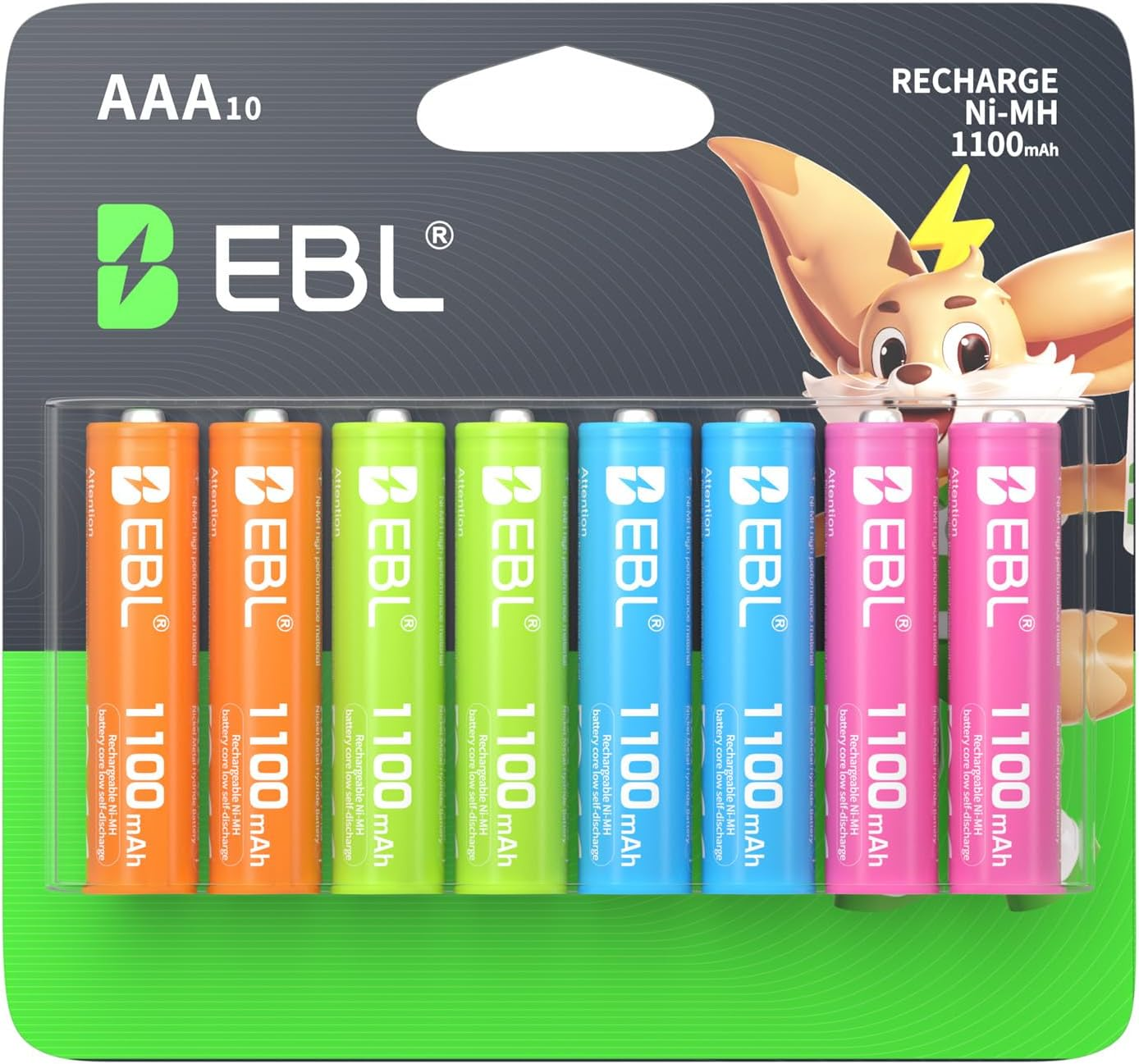 EBL Rechargeable AAA Batteries 1.2V Nimh Pre-Charged Triple a Battery 1100Mah New Retail Package - 10 Count