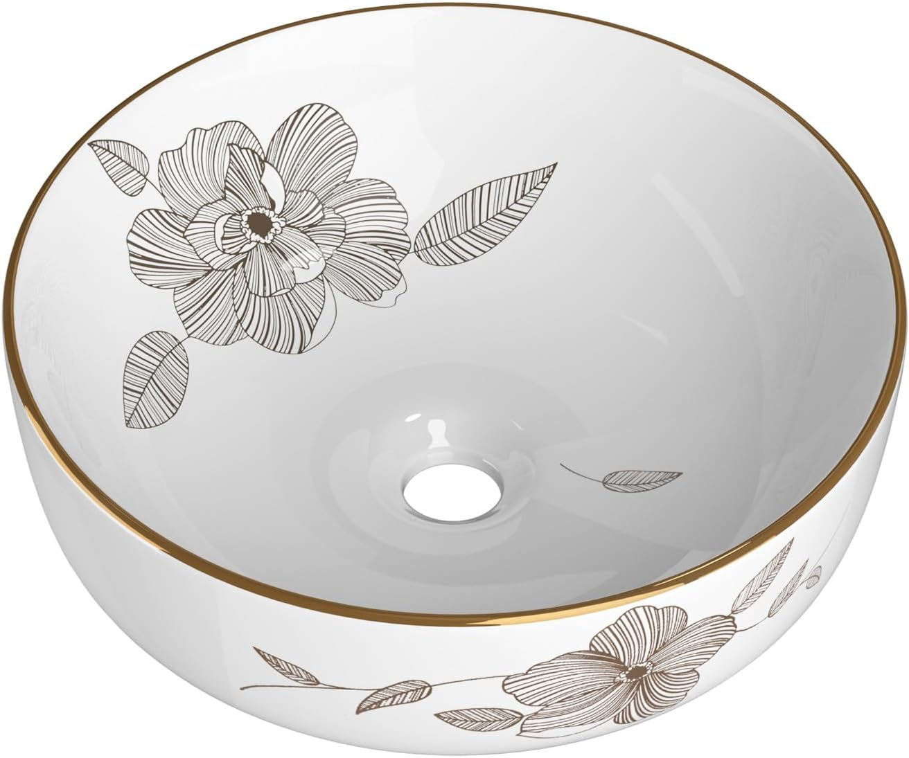 Cefito Bathroom Basin Vanity Sink, Ceramic Hand Wash Basins Vessel Sinks above Counter Top Tools Kitchen Home Improvement, round Shape High Gloss Finish Scratch-Resistant with Pattern White image number 5