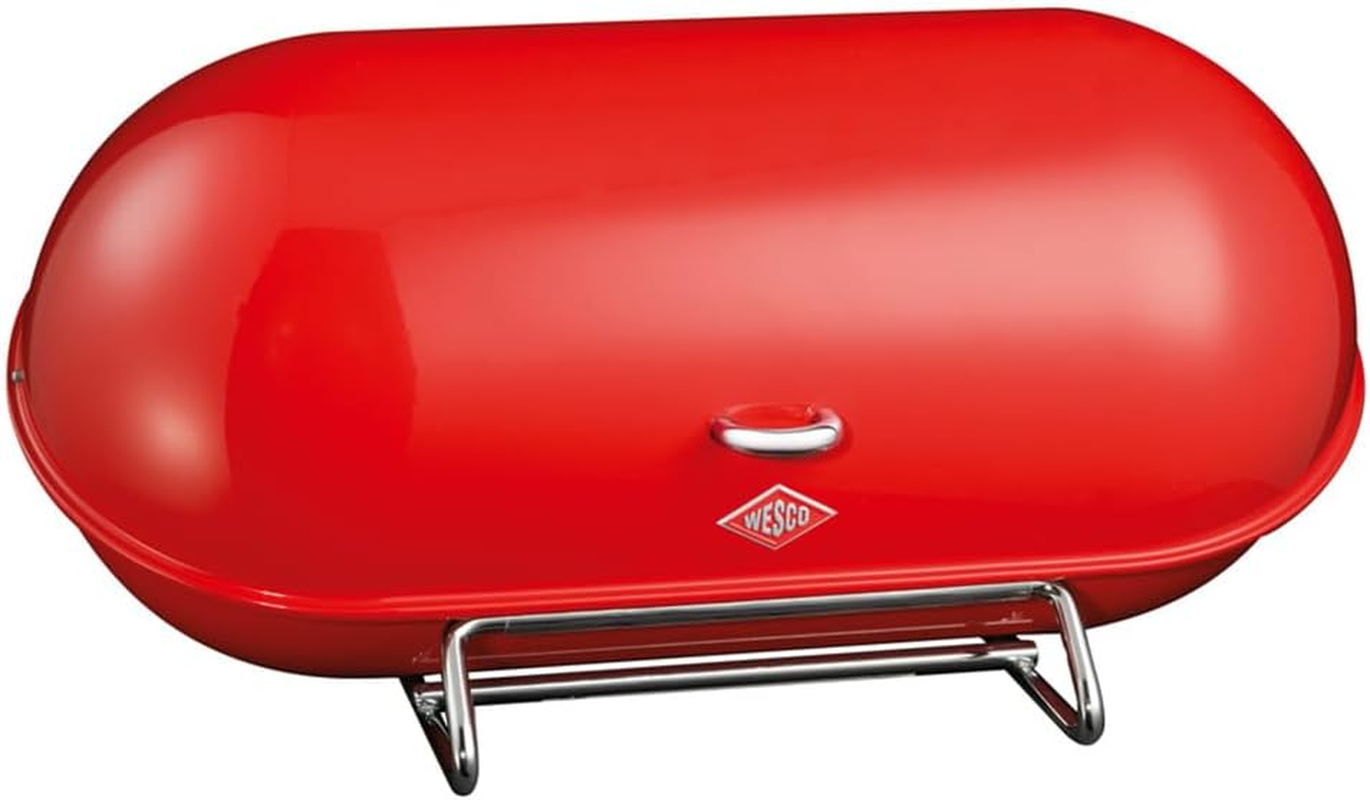 WESCO Breadboy Bread Bin with Rattle-Free Swivel Lid in Red, Powder-Coated Sheet Steel, Ventilation Holes and Sturdy Handle