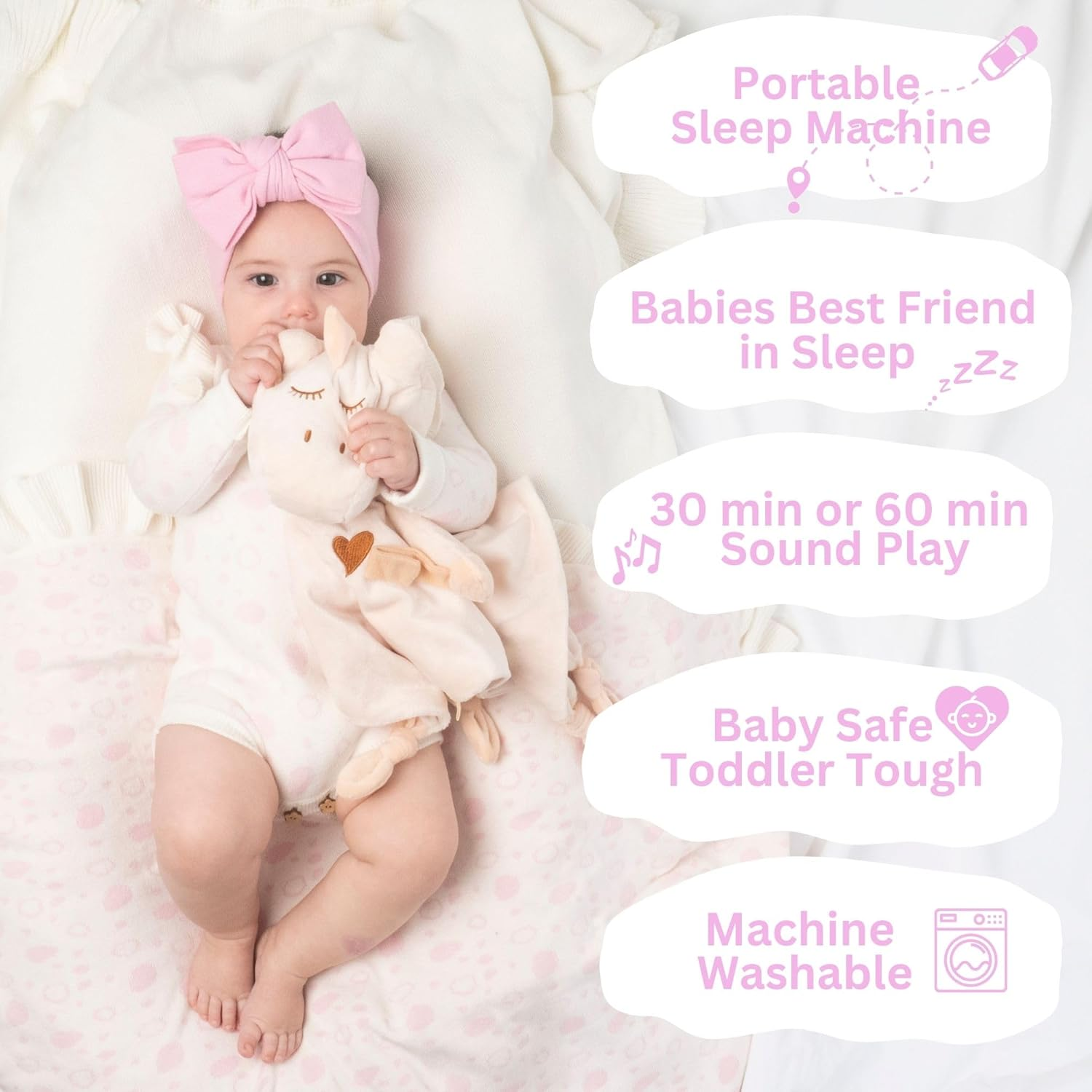 Schnorglesaurus Pink Noise & Lullaby Sleep Soother (Pearl Pink). Perfect Baby Gift. Helps to Soothes & Calms Babies and Toddlers to Sleep with Sensory Features.