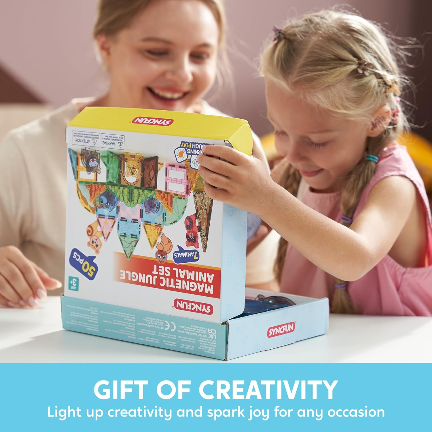 SYNCFUN Magnetic Building Tiles Jungle Animal Set for Kids, 50PCS Including 7 Cute Animals, Educational STEM Toy for Boys & Girls Ages 3-5 4-8, Christmas Birthday Party Toddlers image number 4