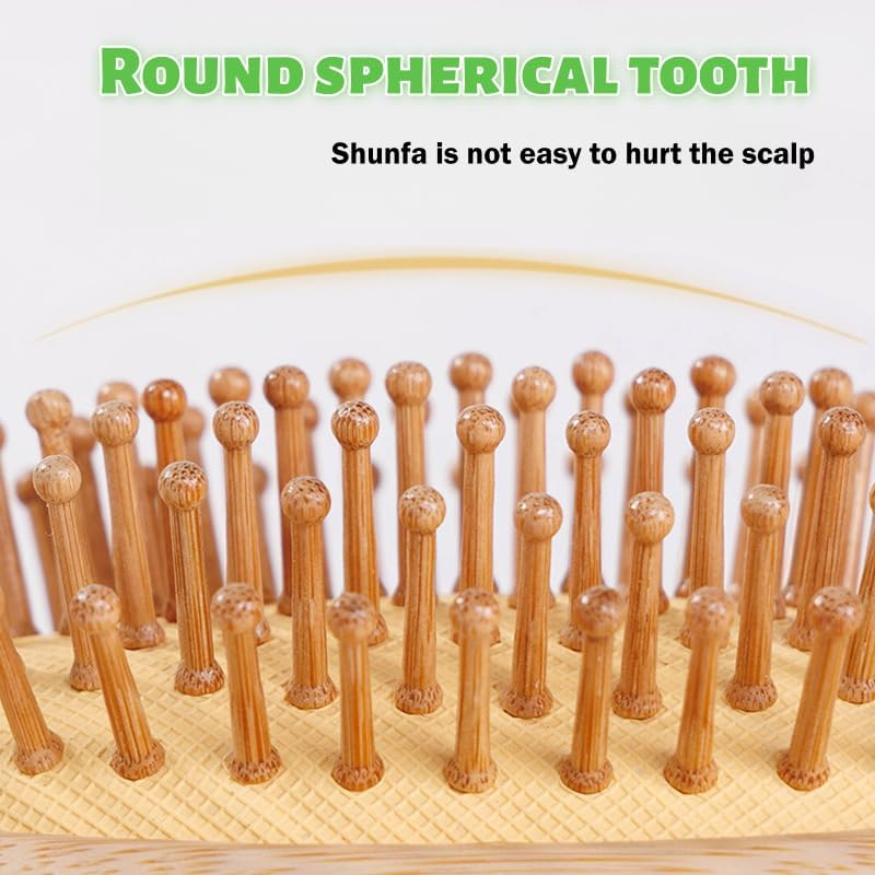 Bamboo Hair Brush and Comb Set 3 PCS, Wooden Hair Brush with Rat Tail Comb, Wide Tooth Comb and Cushion Brush for Curly and Straight Hair