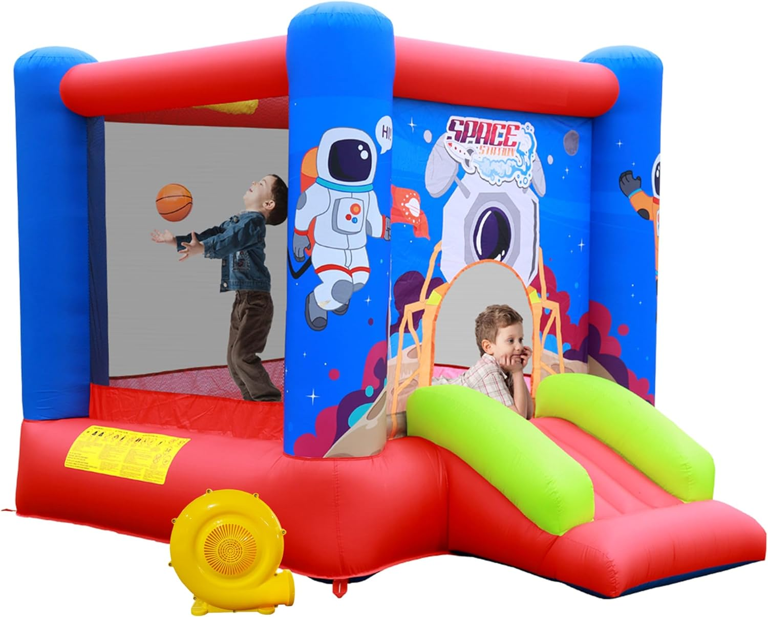 Inflatable Bounce House Jumping Castle Slide with Blower, Kids Bouncer with Basketball Rim image number 1