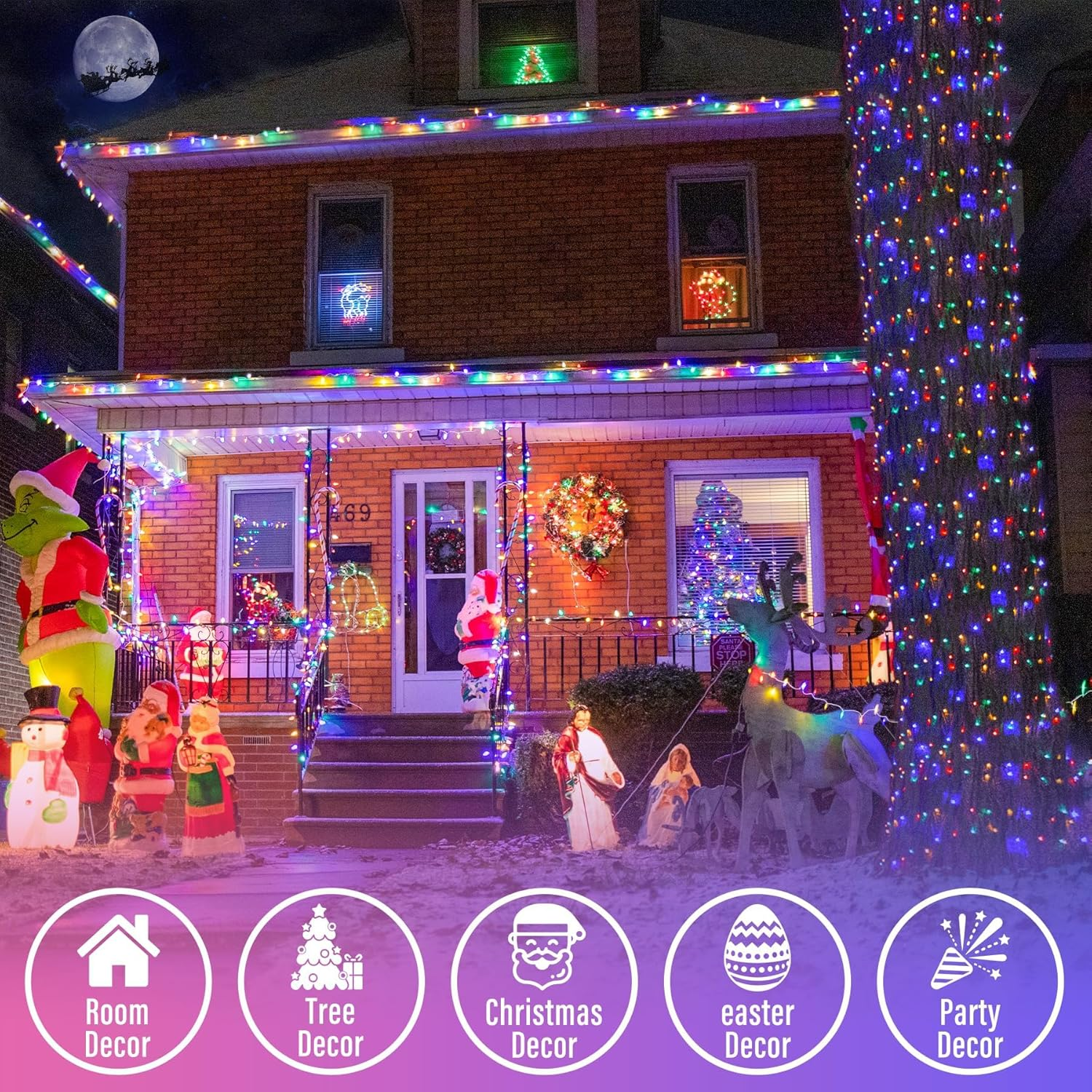 100M/1000 LED Multicolor Fairy Lights Christmas String Lights Indoor Outdoor Waterproof, SAA Approved 31V Adapter 8 Lighting Modes, for outside Tree Bedroom Wedding Party Ceiling Home Decorations image number 5