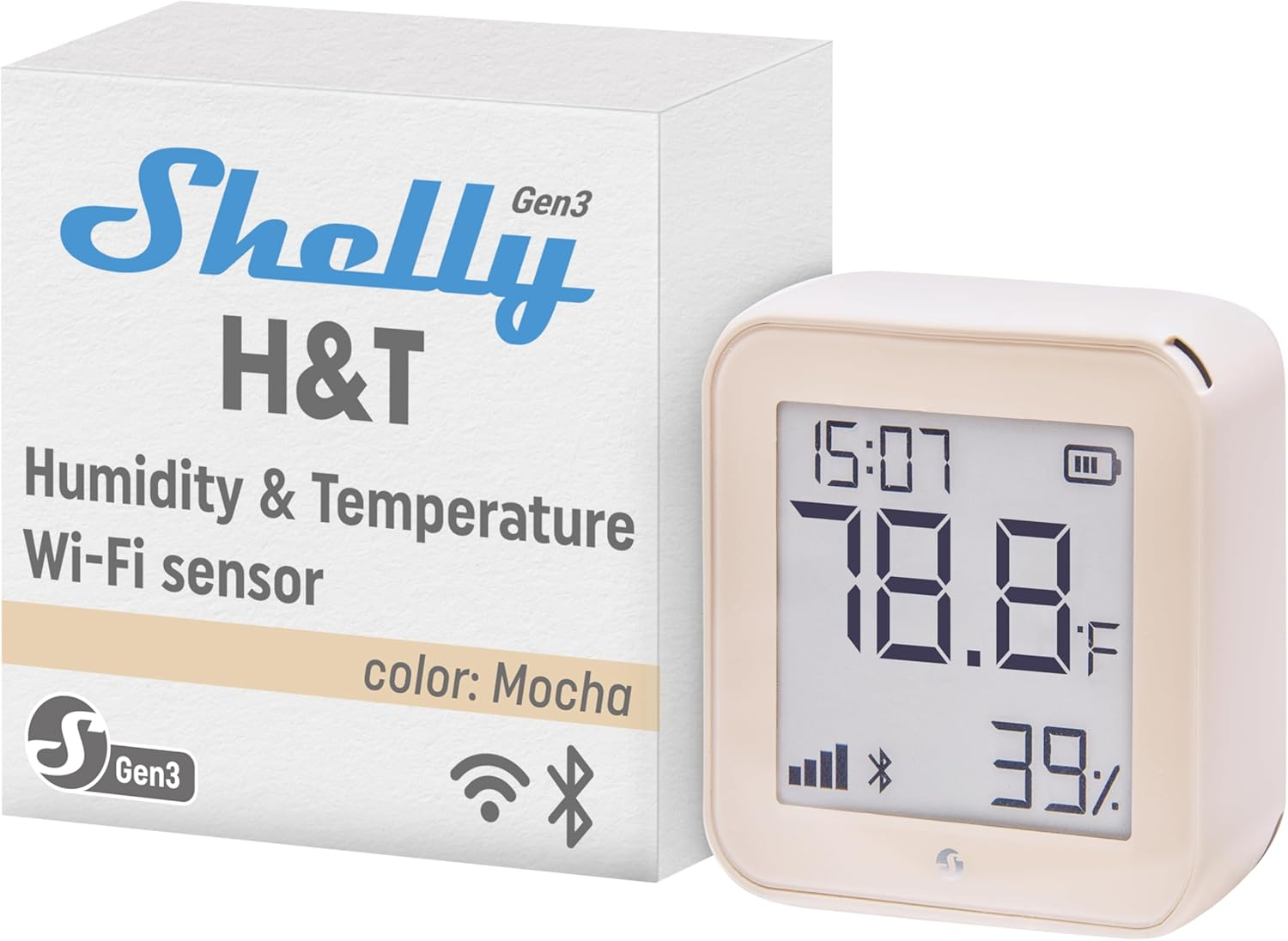 Shelly H&T Gen 3 Ivory Wi-Fi and Bluetooth Temperature and Humidity Sensor Home Automation No Hub Required Long Battery Life Wall Mounting Possible
