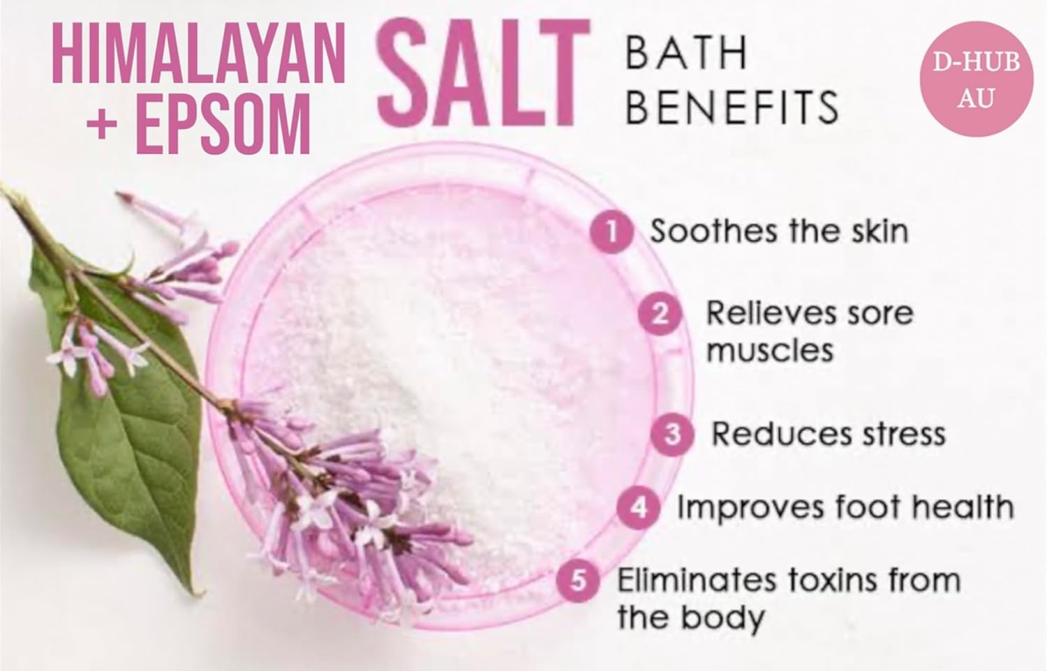 D-HUB AU: (900G) Pure Epsom Salt & Himalayan Pink Salt Bath Magnesium Soak &ndash; 100% Natural, Premium Food Grade (FCC) Combo of Epsom and Himalayan Bath Salts for Ultimate Muscle Relaxation, Detoxification, and Wellness. image number 5