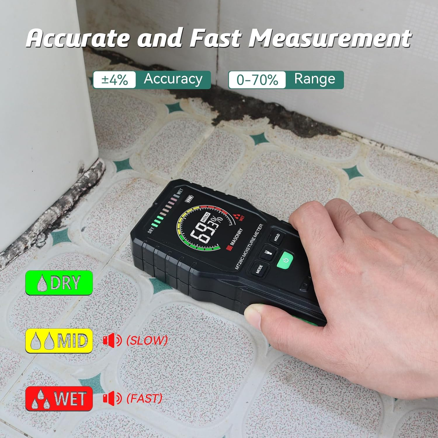Pinless Moisture Meters Non-Invasive Digital Wood Moisture Tester Water Leak Detector for Wall,Lumber, Building,Firewood,Humidity Tester (Black) image number 1