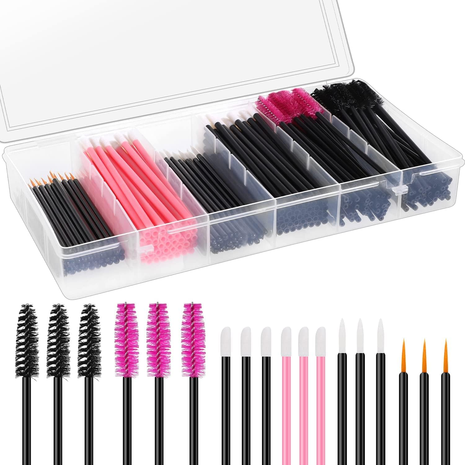 PAOFUFUI 270 PCS Disposable Makeup Applicators Tools Kit, Makeup Artist Must Haves 70 Disposable Eyeliner Brushes 100 Mascara Wands 100 Lipstick Applicators for Christmas Mother'S Day (Black) image number 3