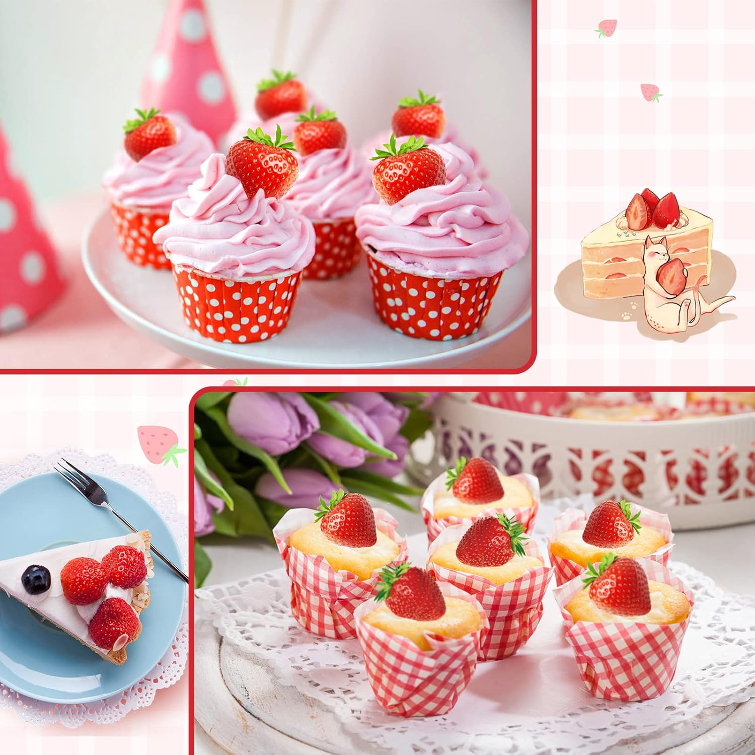 5 Pcs Strawberry Baking Mold Silicone Handmade Candy Jelly Bakeware 3D Flower Strawberry Embed Silicone Fruit Shape Pastry Mold for Soap Wax Chocolate Fondant Ice Cream Cupcake Cake Decor image number 4
