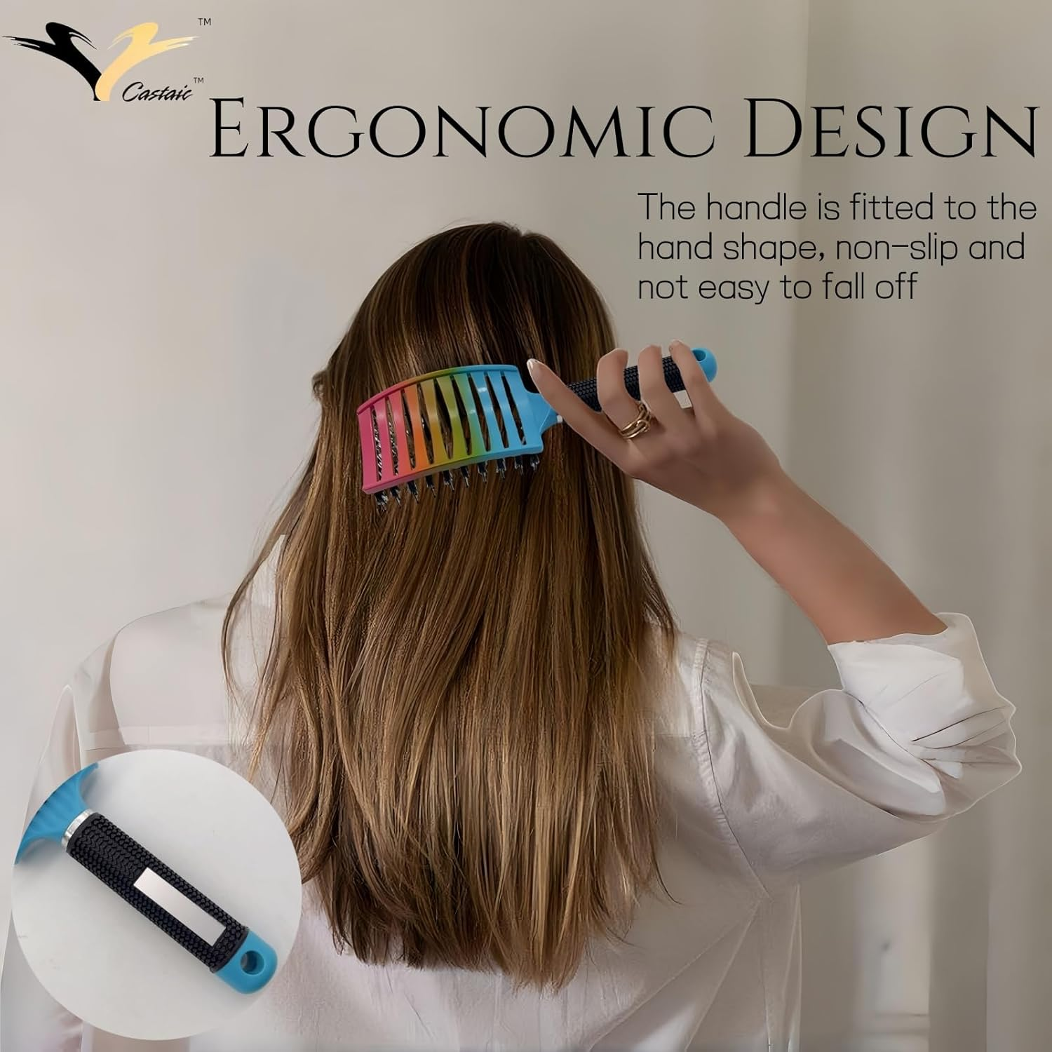 Castaic Boar Bristle Hairbrush,Comfortable Detangling Brush Getting Knots Out without Pain,Vented and Curved Hair Brush for Women Men Kids (Gradient) image number 4