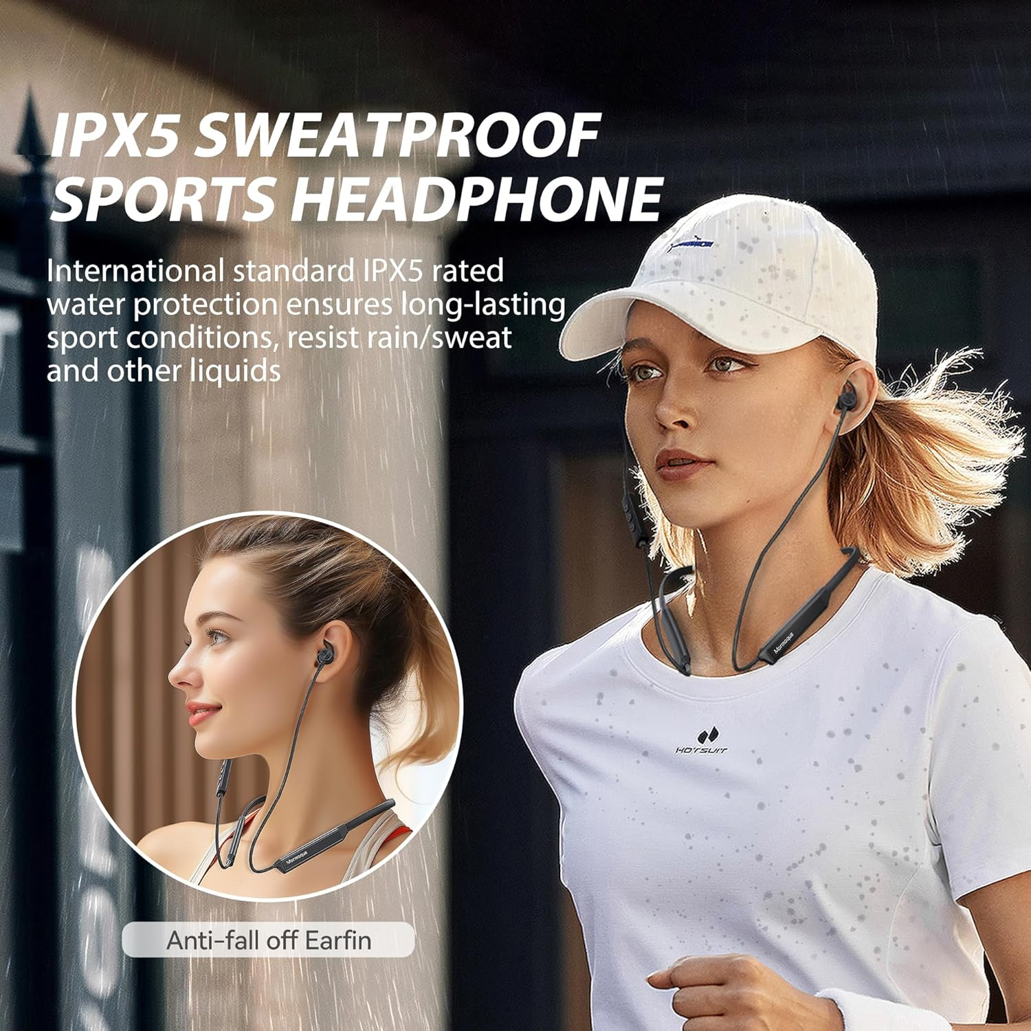 MORMOQUE G5 Neckband Bluetooth Headphones,With Microphone Wireless Earphone,Hifi Deep Bass Earbuds,Magnetic Metal Headset,Ipx5 Sweatproof 36Hrs Playtime for Sports Music Phone Call image number 5