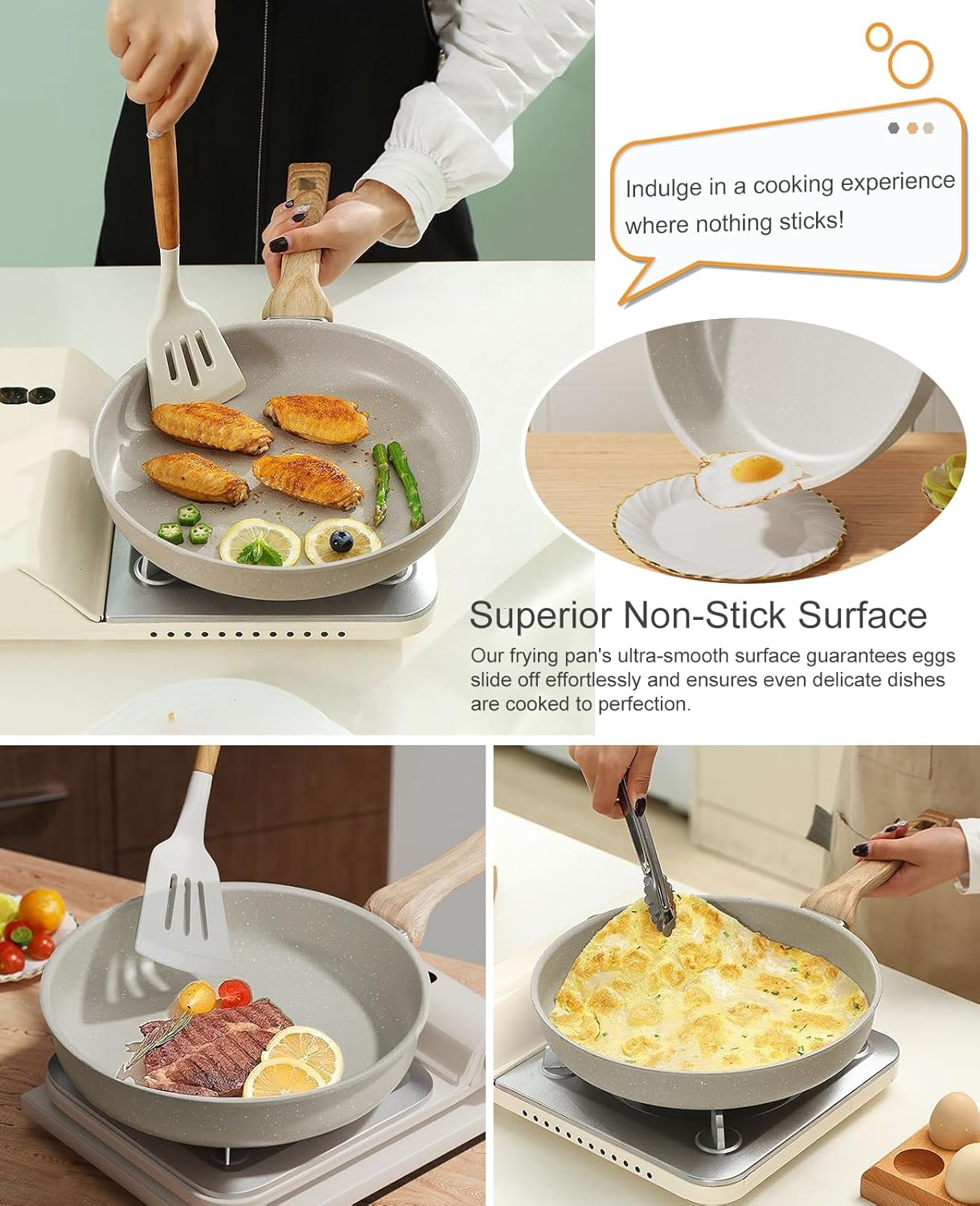 Nonstick Frying Pan Skillet, 28CM Granite Non Stick Pans, Omelette Pan with Heat Resistant Handle, Stone Cookware Cooking Pan, Compatible with All Stovetops, Pfas-Free (Frying Pan) - Frying Pan image number 4