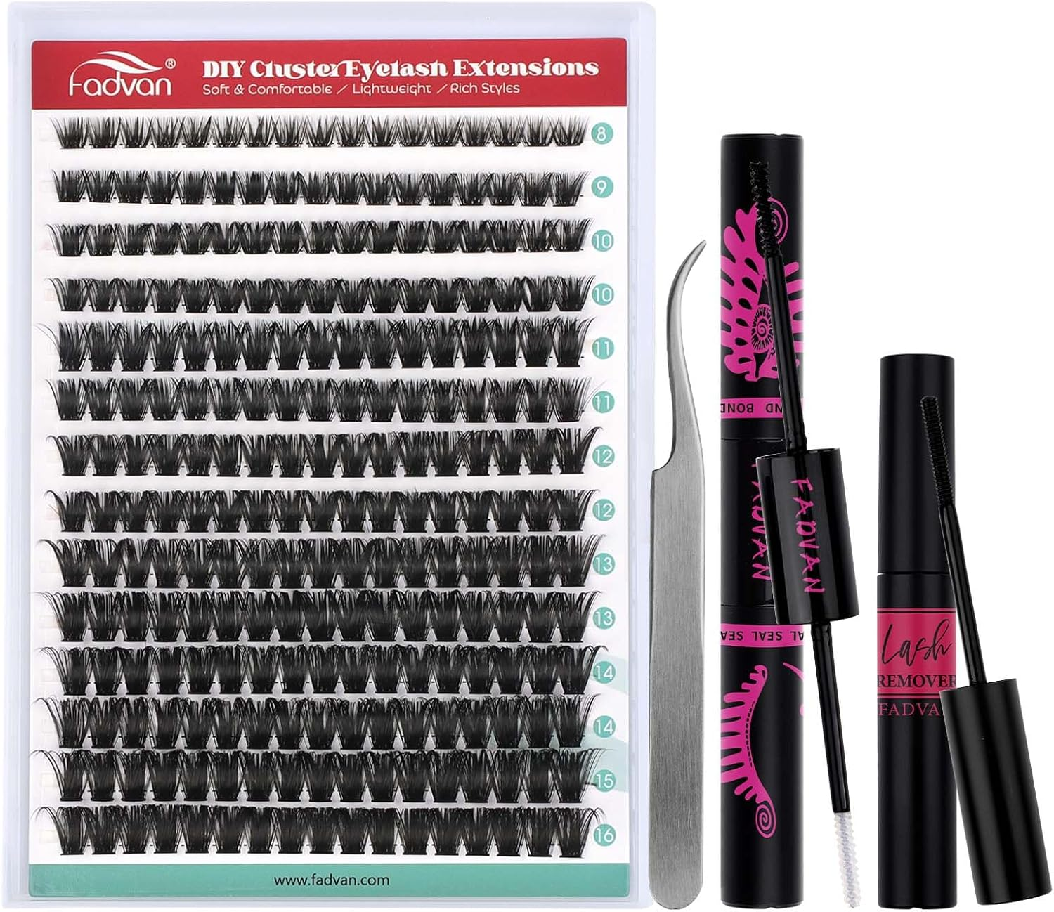 DIY 80D Ultra Volume Lash Kit - 280 Faux Mink Cluster Lashes 8-16Mm with Bond, Seal & Remover + Tweezers image number 6