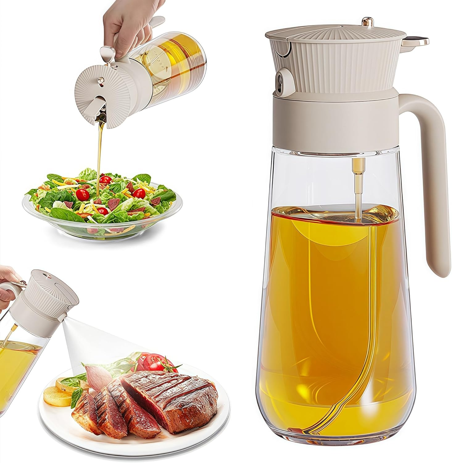 Olive Oil Spray Bottle Dispenser，2-In-1 Glass Material Kitchen Cooking Oil Sprayer，18.6 Oz/550 Ml Cooking Spray, Glass Spray Bottle with Tipper, Food Grade Spray for Kitchen, Salad, Frying, Barbecue image number 5