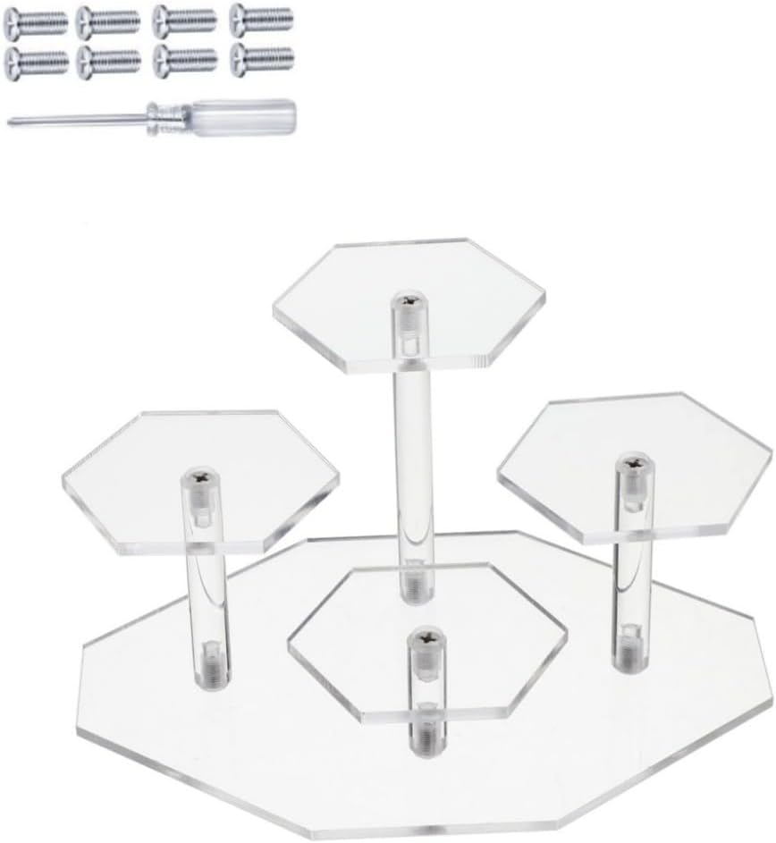 FUNNTY 4 Tiers Collectibles Display Stand, Transparent Acrylic Riser for Figures, Shelf Risers for Cupcake, Donuts, Anime Figures image number 2