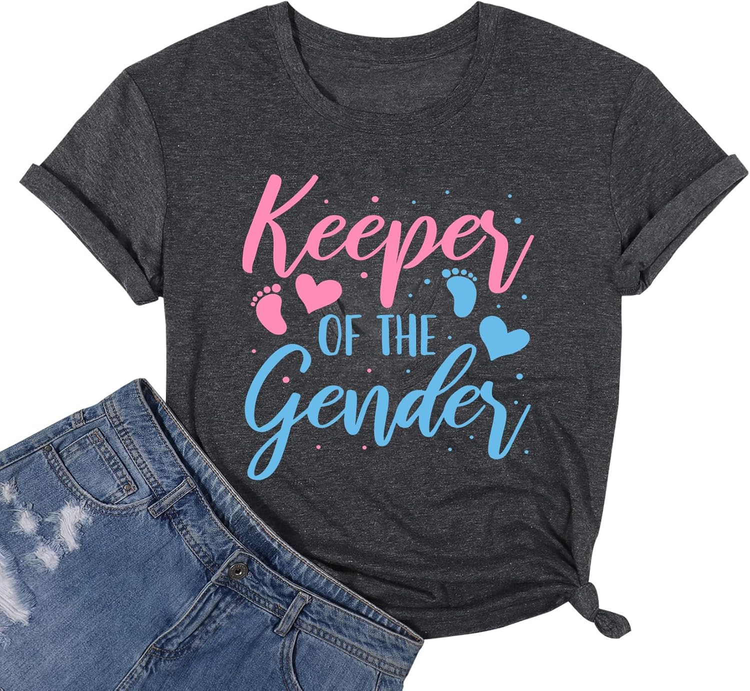 Keeper of the Gender Shirt Women Pregnancy Announcement Tshirt Gender Reveal Ideas Graphic Tee Maternity Tops image number 5
