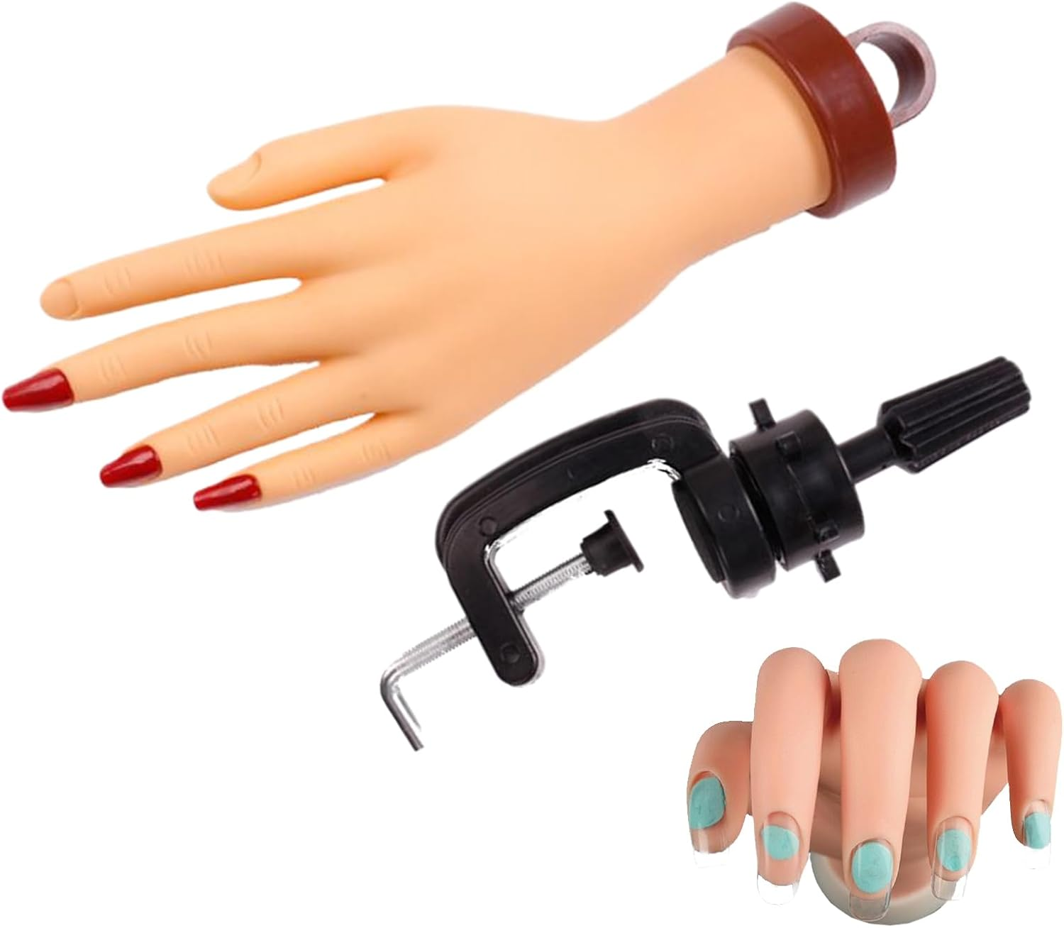 Ruhnjyg Practice Nail Fake Hand,Bendable Nail Practice Fake Hand with Holder - Manicure Training Realistic Model for Beauty Salon Artists Teaching Beginners image number 1