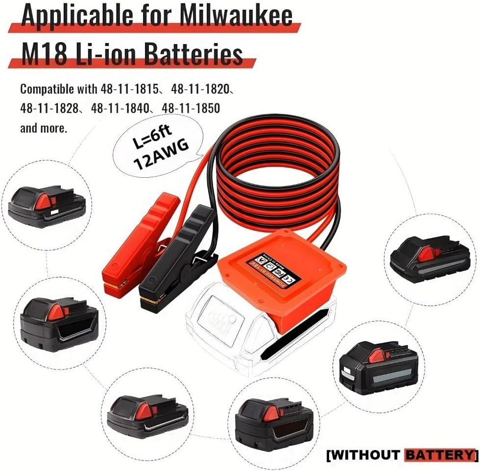 CTRUILA Jumper Starter Adapter for Milwaukee M18 Portable Jump Starter Cable 6FT Car Battery Charger Jump Starter(Battery Not Included) image number 6