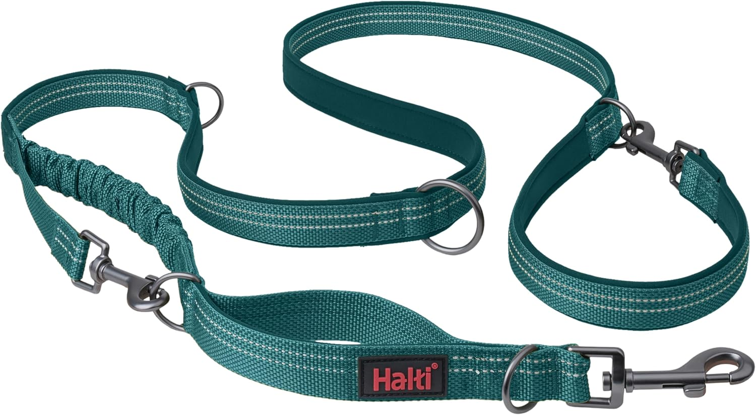 HALTI Anatomy Multifunctional Dog Lead &ndash; Shock Absorbing Double-Ended Lead, Ideal for Dog Walking & Training. Comfortable to Hold, Reflective & Lightweight. Suitable for Puppies (Size Large, Green)