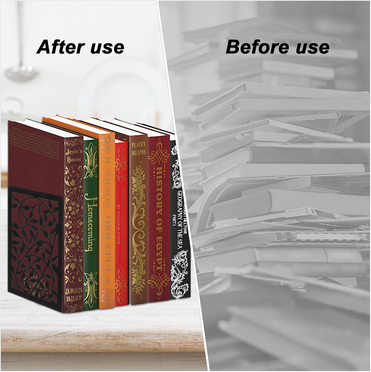 Bookends, 1 Pair Black Bookends, Metal Bookends, Book Holder for Shelf, Book Stand, Book Holder Shelf for Office, Home, Reading Stand, Music Stand image number 5