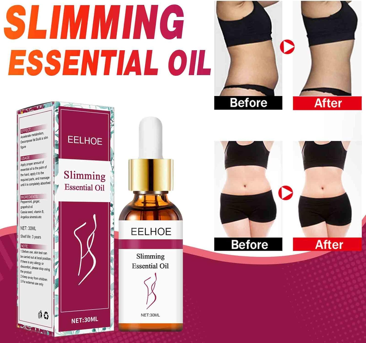 30Ml Belly Shaping Oil, Herbal Slimming Massage Oil, anti Cellulite Massage Oil, Fat Burning Massage Oil Natural Lymphatic Drainage Spa Essential Oil for Tummy Abdomen and Waist Stay 2PCS image number 2