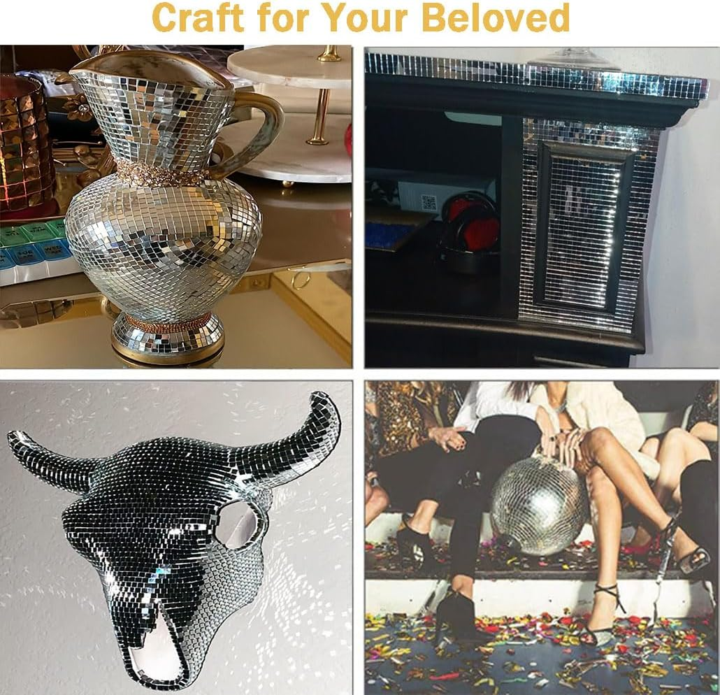 5400Pcs Self-Adhesive Mirror Tiles, Mini Square Mirrors Mosaic Tiles Sticker for Disco Ball, Art,Craft, Home Decoration (5X5Mm) image number 2