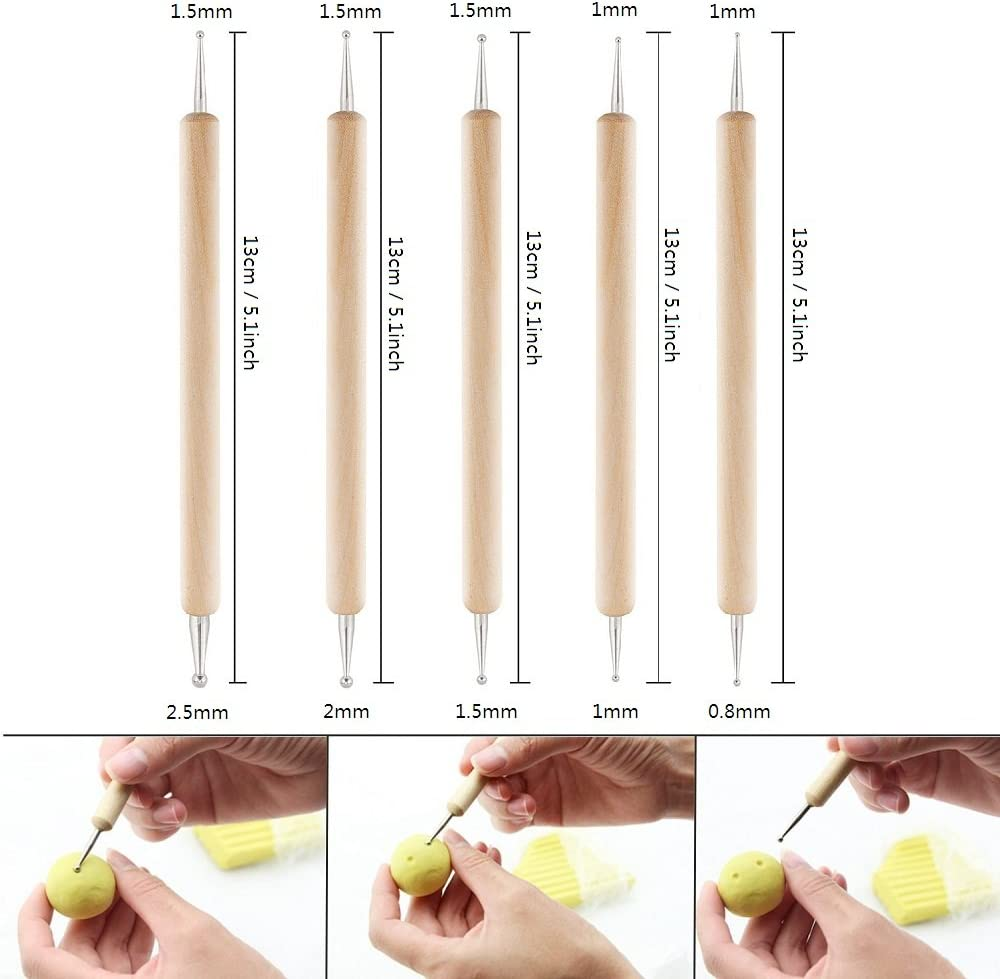 5Pcs Wooden Ball Styluses Tool Set for Embossing Pattern Clay Sculpting, Nail Art image number 3