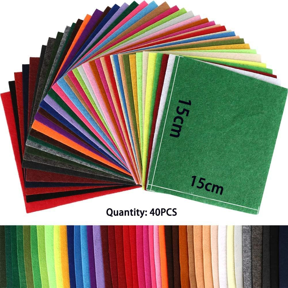 Yiyuanhe 40Pcs Coloured Felt Fabric Sheets 15 X 15 Cm,Assorted Colors Felt DIY Material Squares for Textile Fabrics DIY Craftwork Sewing Patchwork Craftwork Scrapbooks Supplies image number 2