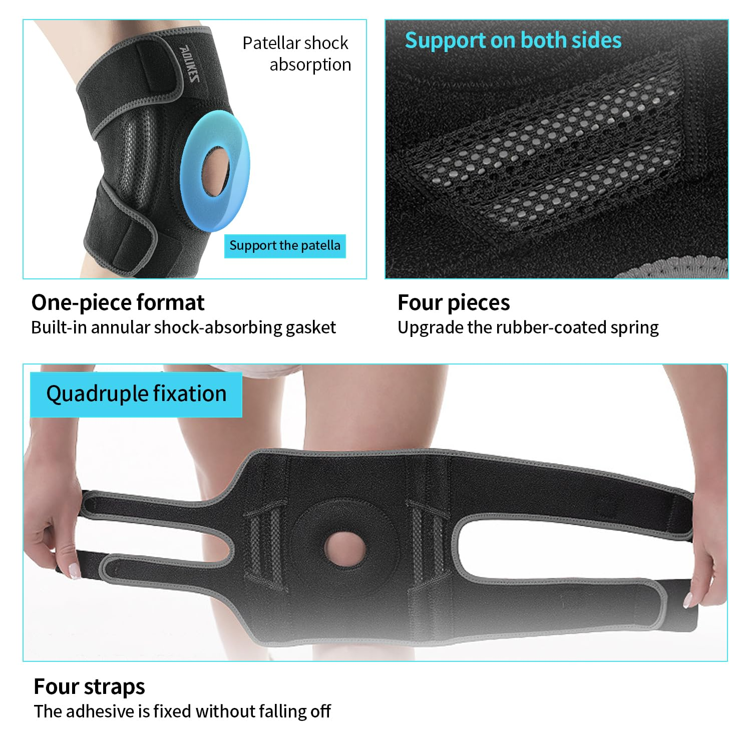 Knee Brace for Men Women with Side Stabilizers & Patella Gel Pads for Maximum Knee Pain Support and Fast Recovery for Pain Relief, Meniscus, Arthritis, ACL Support (Gray Black, X/XL) image number 4