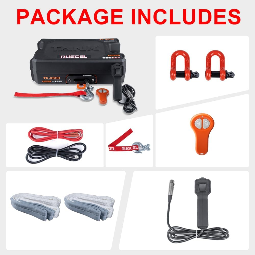 RUGCEL WINCH 12V DC Electric Portable Utility Winch 4500Lb/2041Kg Single Line Pull with Steel Mounting Plate, Integrated Hawse Fairlead and Synthetic Rope,Wiress Remote image number 1