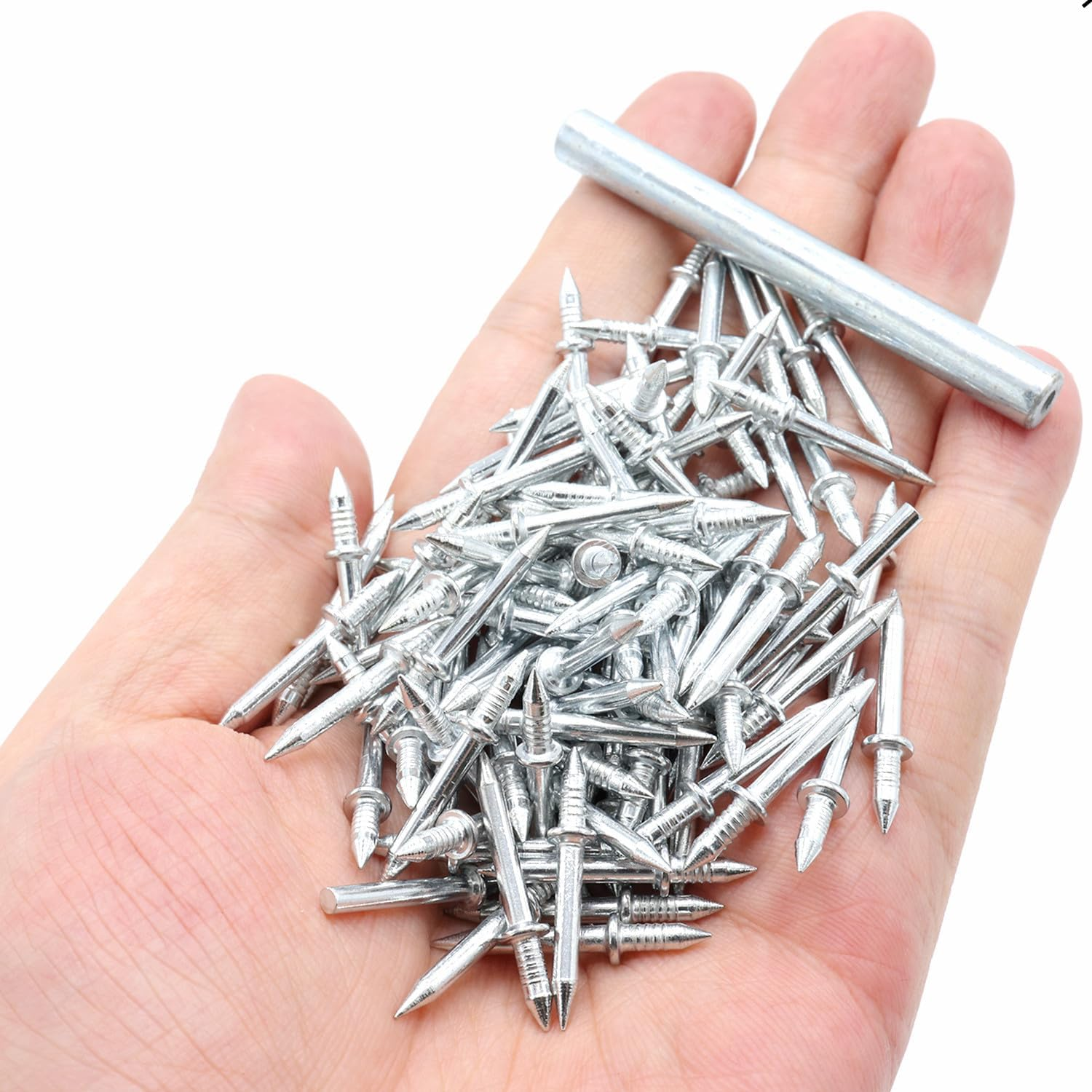 ZXUEZHENG 100Pcs Double-Head Skirting Thread Seamless Nail, Skirting Line without Marks Nail,Invisible Security Screws,Solid Wood Baseboard Double-Headed Nails,Equipped with Nail Specific Sleeve Tool image number 1